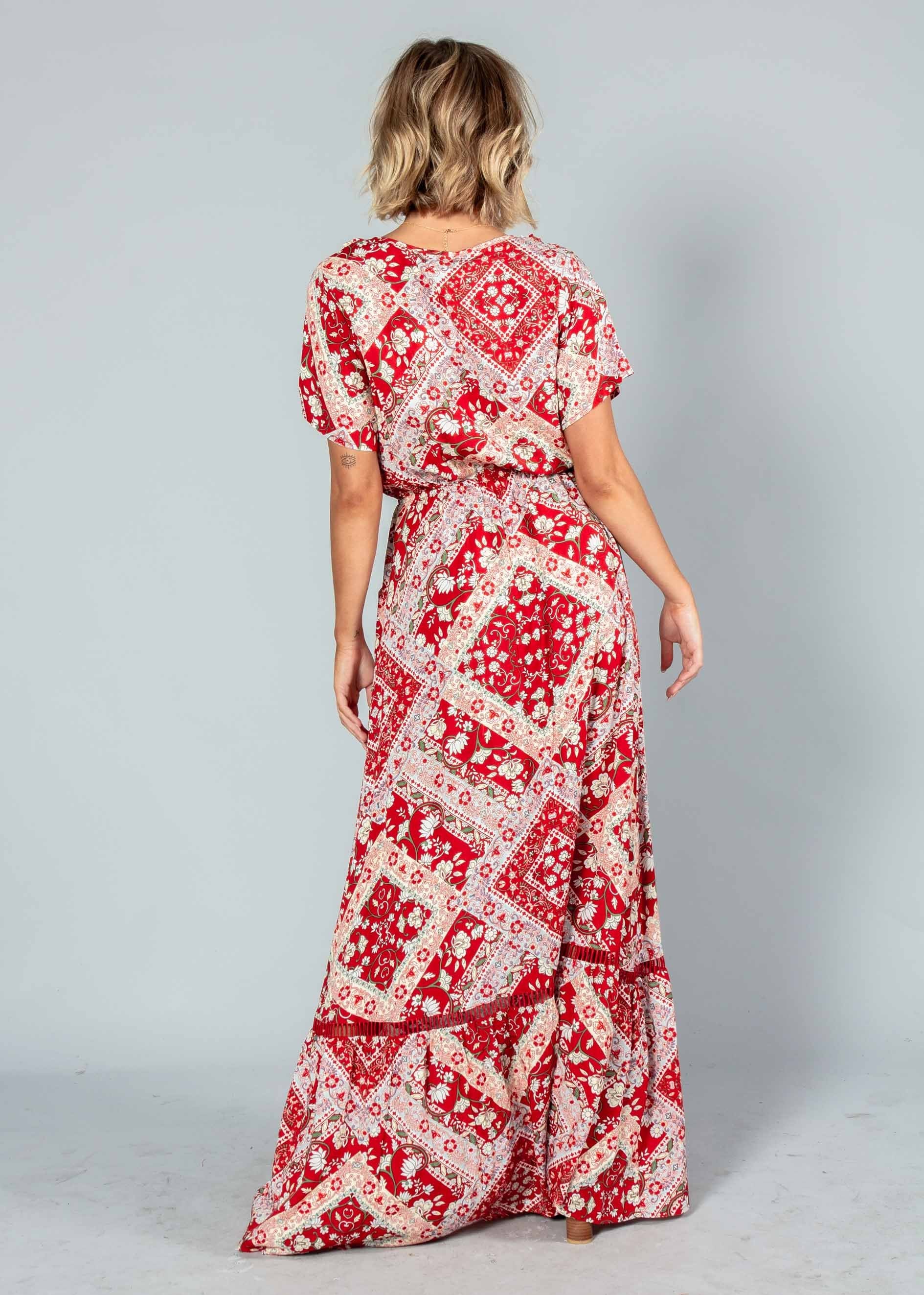 Mabel Tie Maxi Dress - Red Paisley