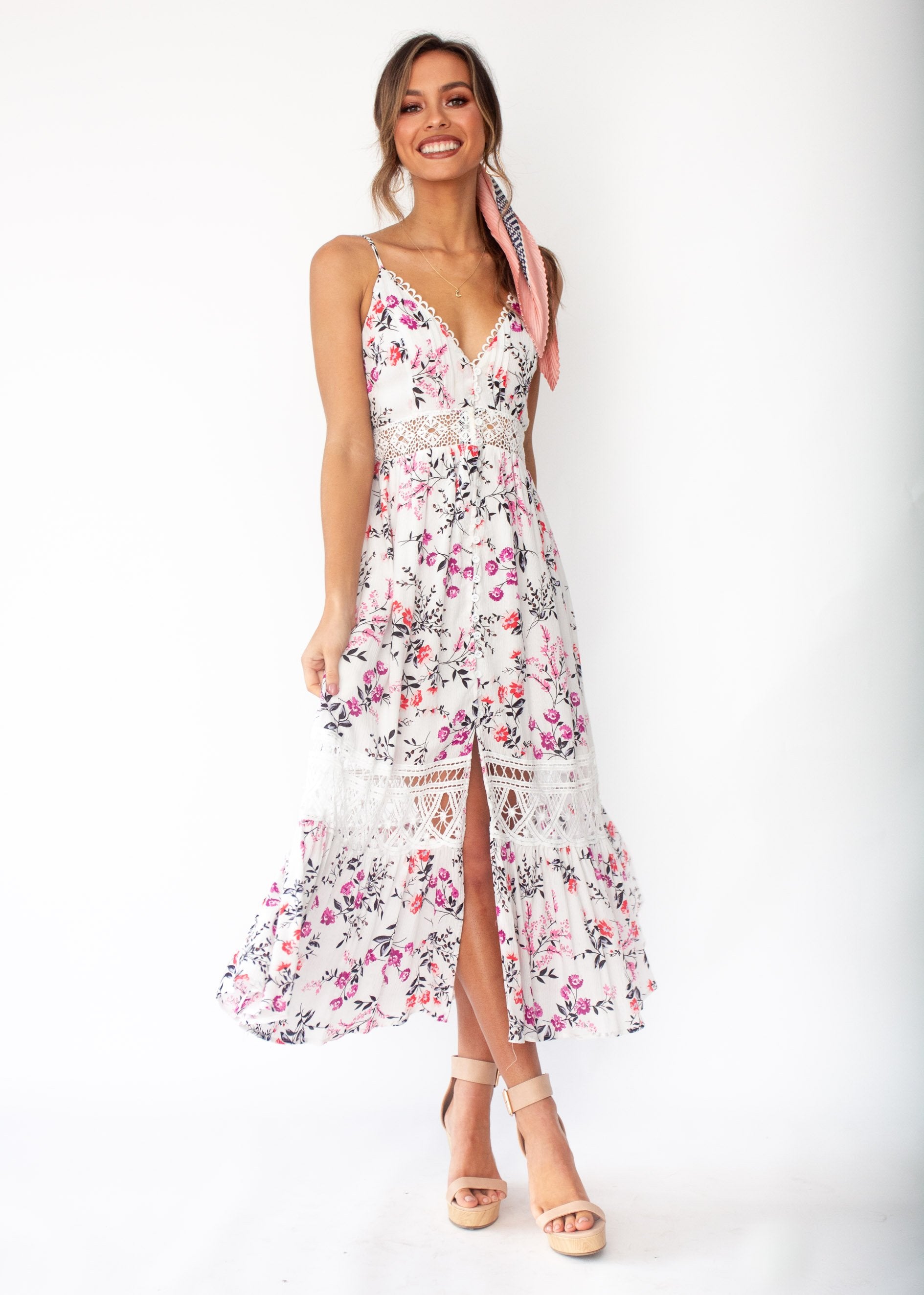 Emersyn Midi Dress - White Floral
