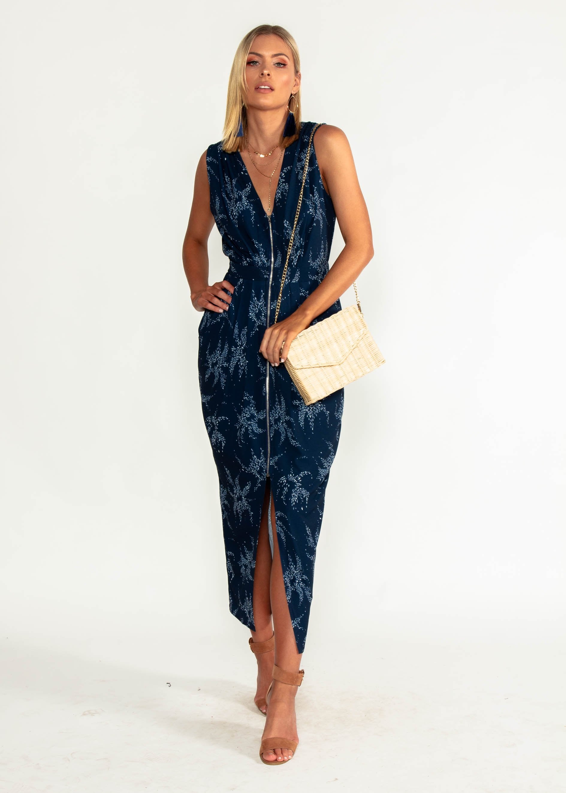 Catalina Zip Maxi Dress - Starry Night