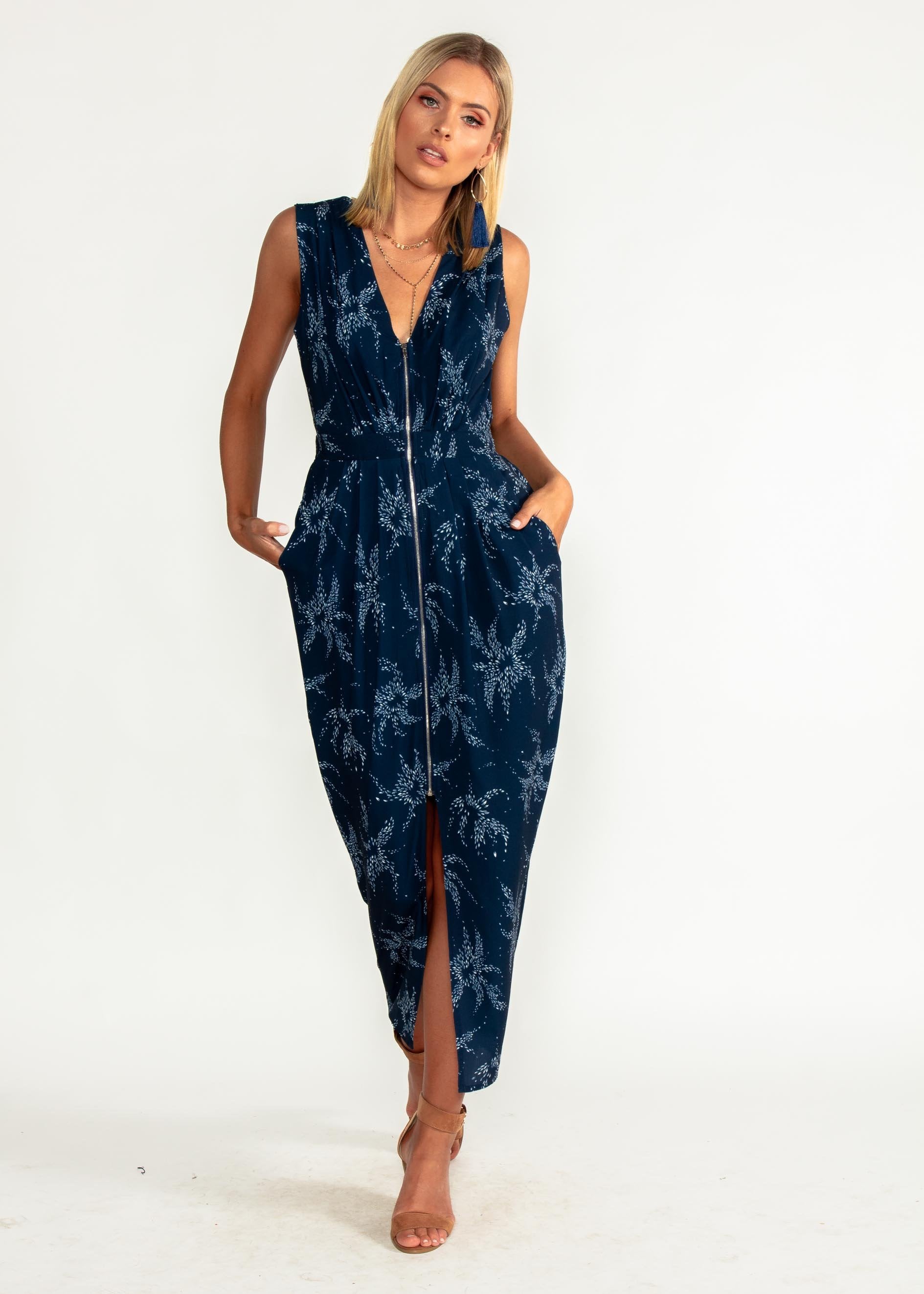Catalina Zip Maxi Dress - Starry Night