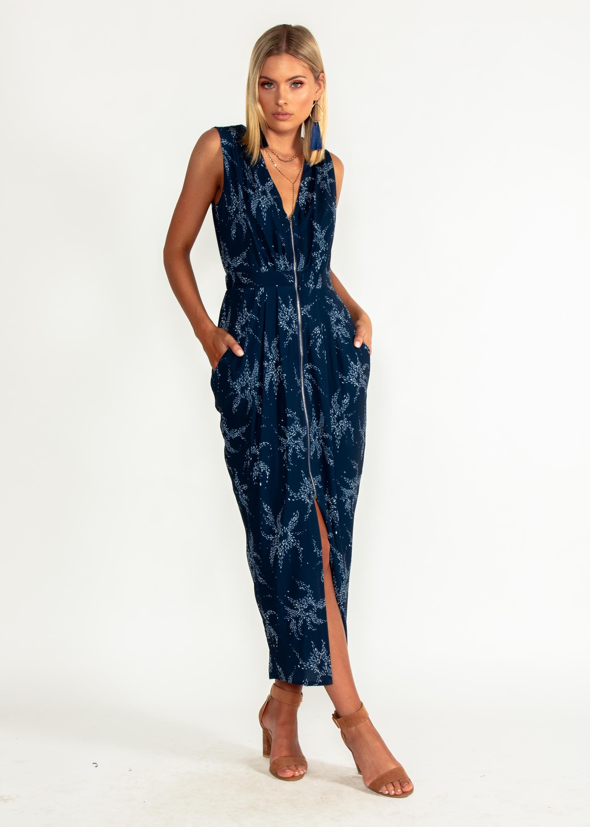 Catalina Zip Maxi Dress - Starry Night