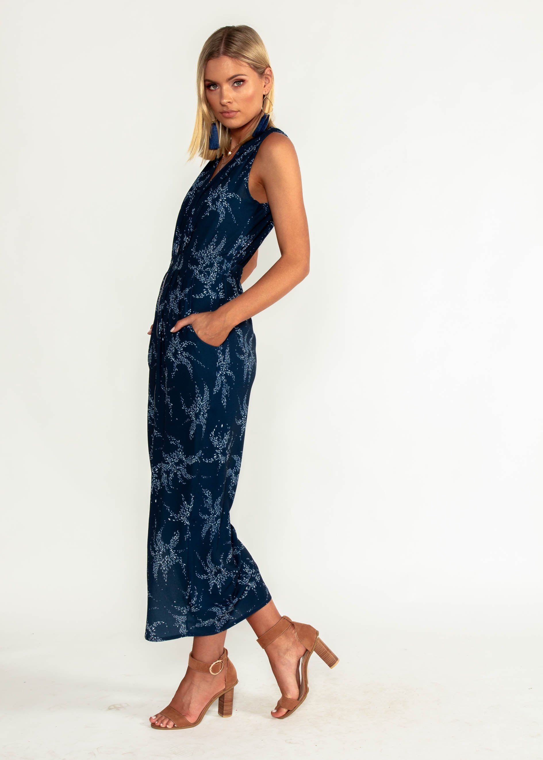 Catalina Zip Maxi Dress - Starry Night