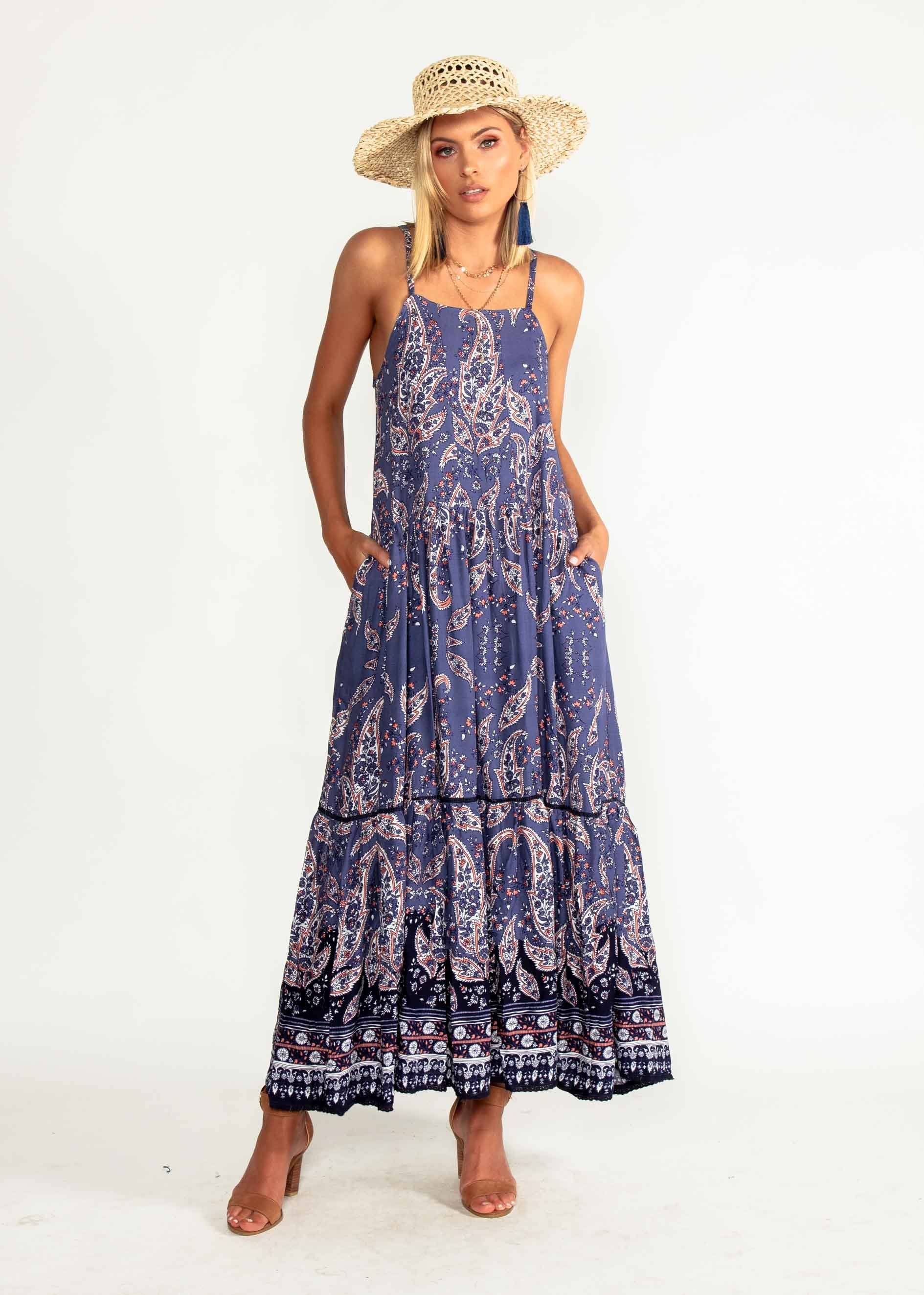 Amira Maxi Dress - Navy Paisley