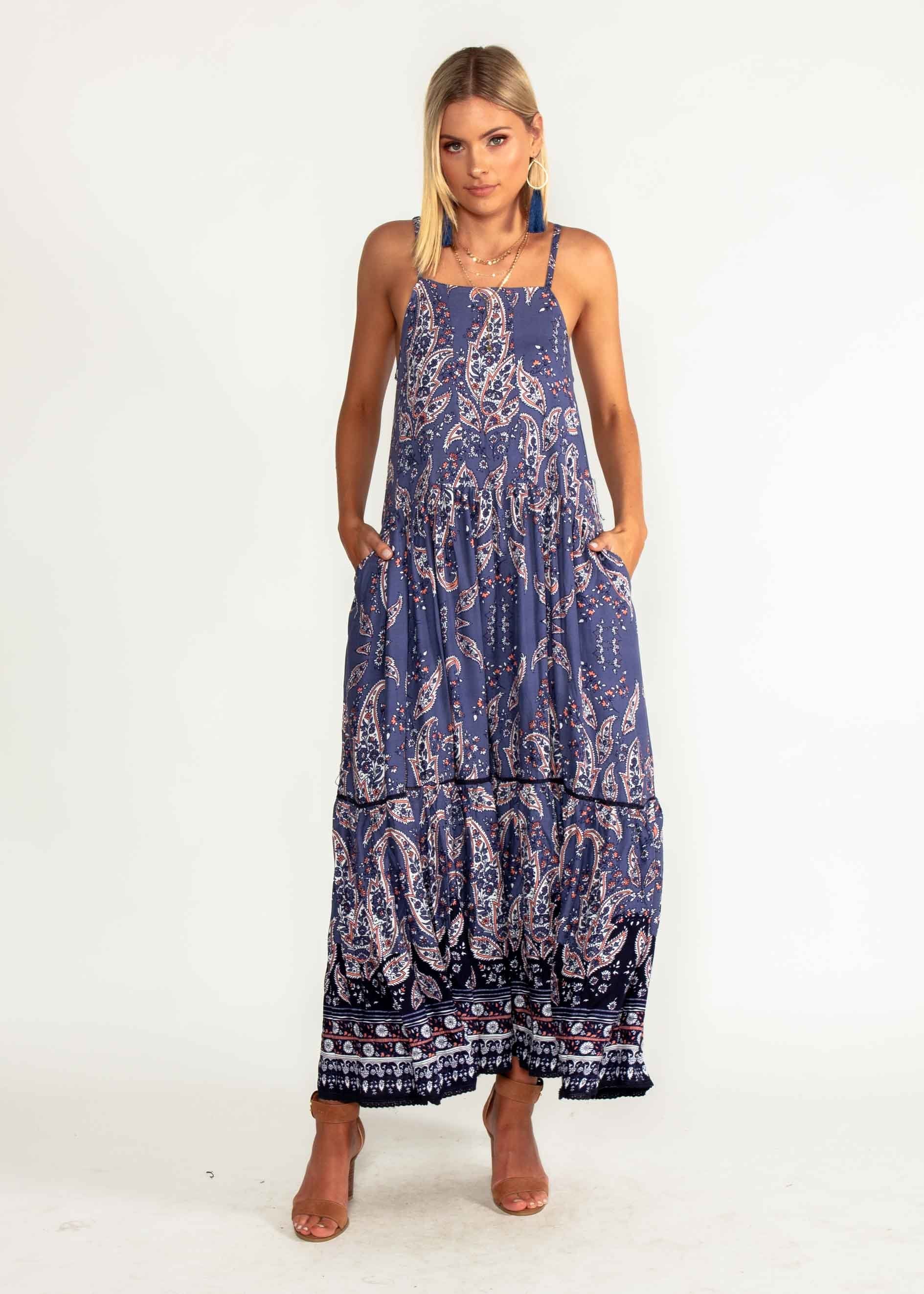 Amira Maxi Dress - Navy Paisley