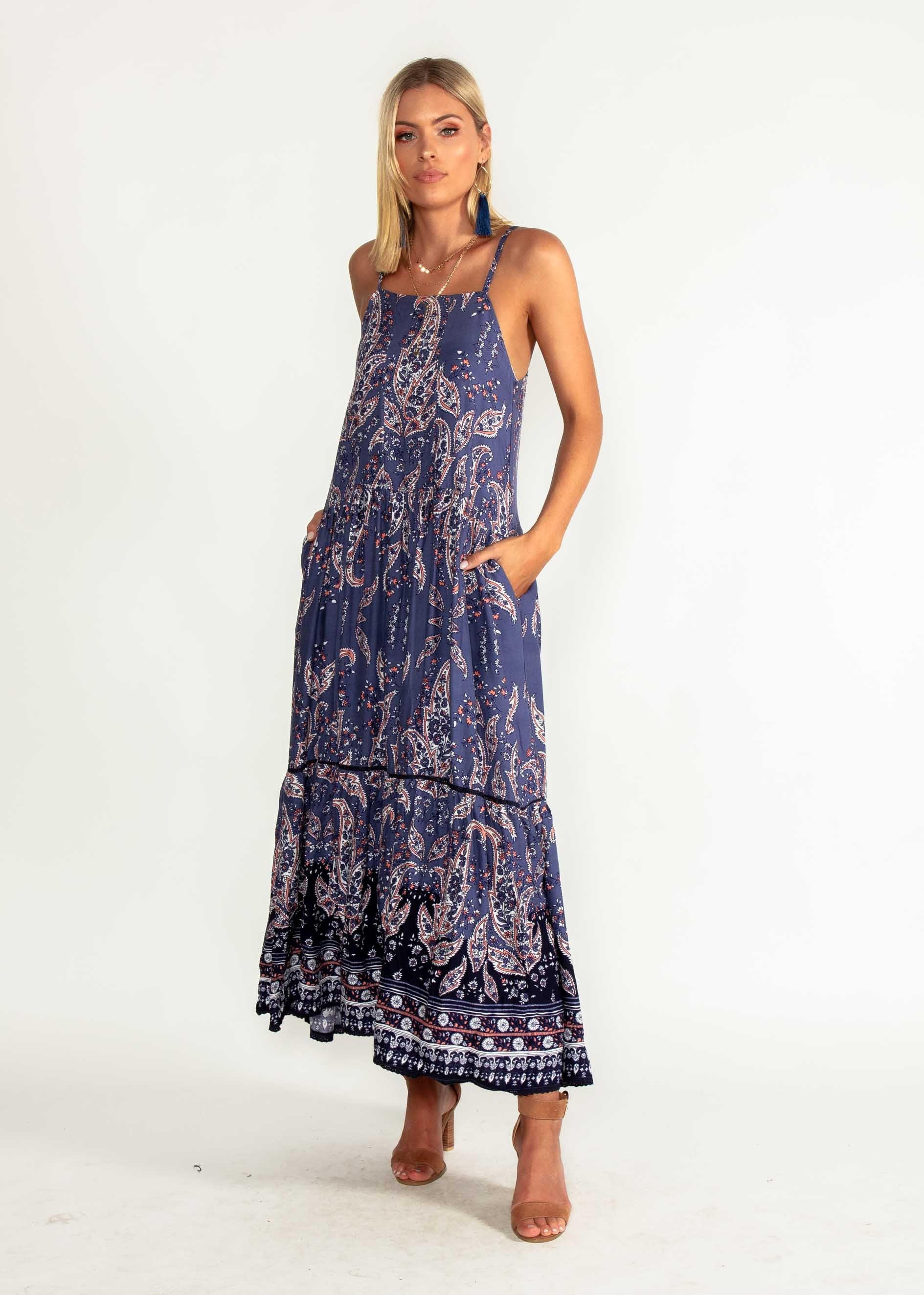 Amira Maxi Dress - Navy Paisley