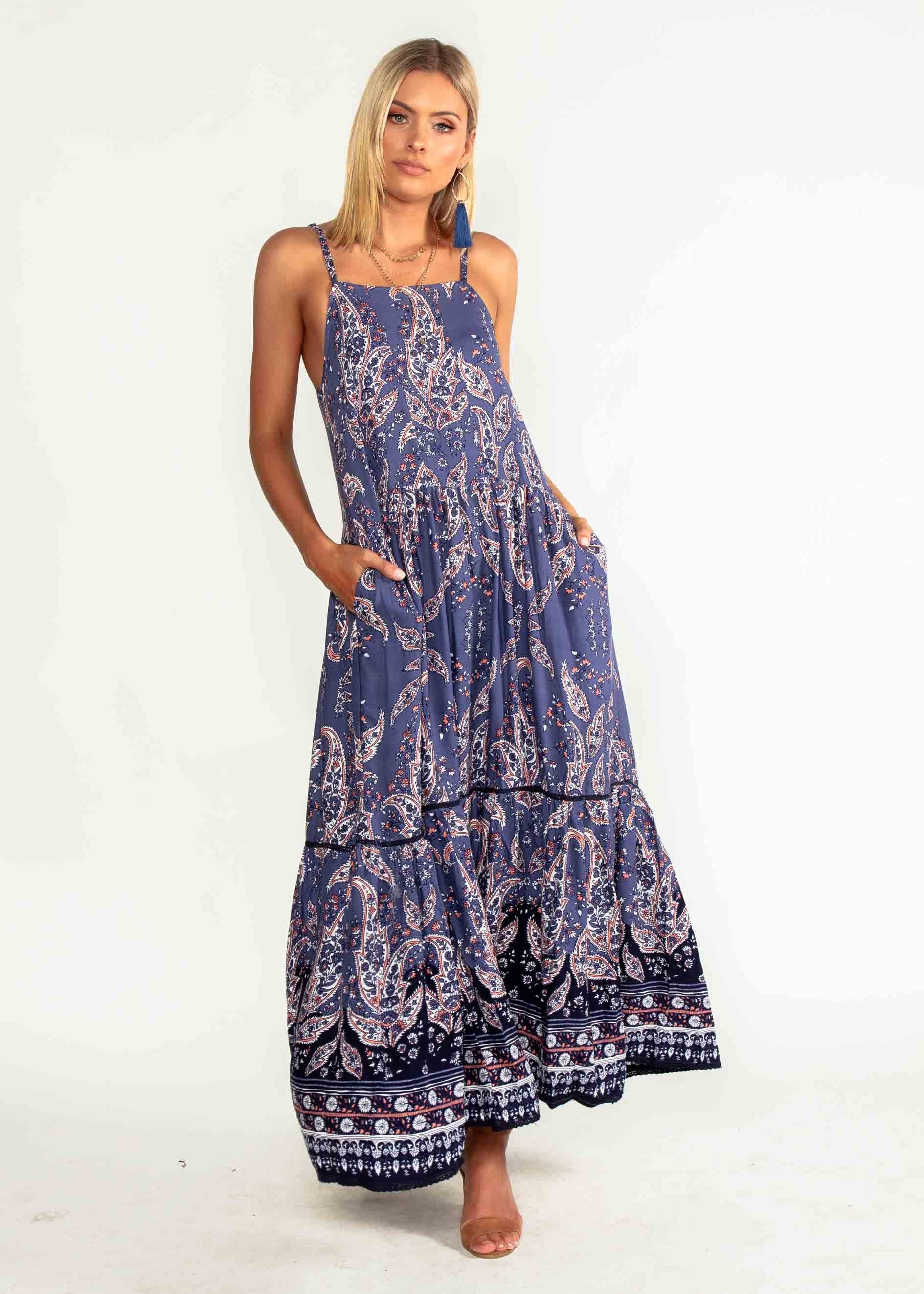Amira Maxi Dress - Navy Paisley