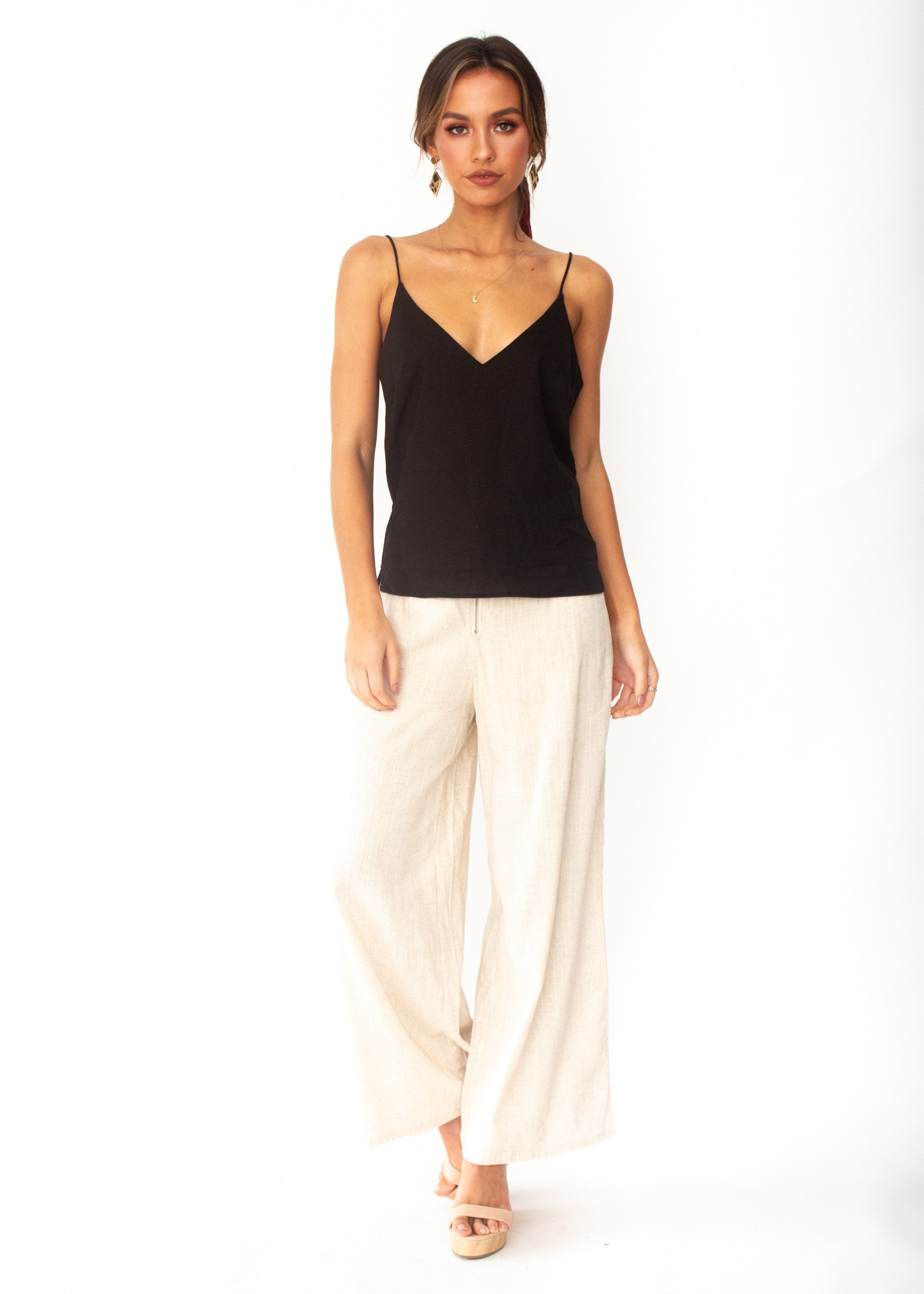 Miah Linen-blend Cami - Black
