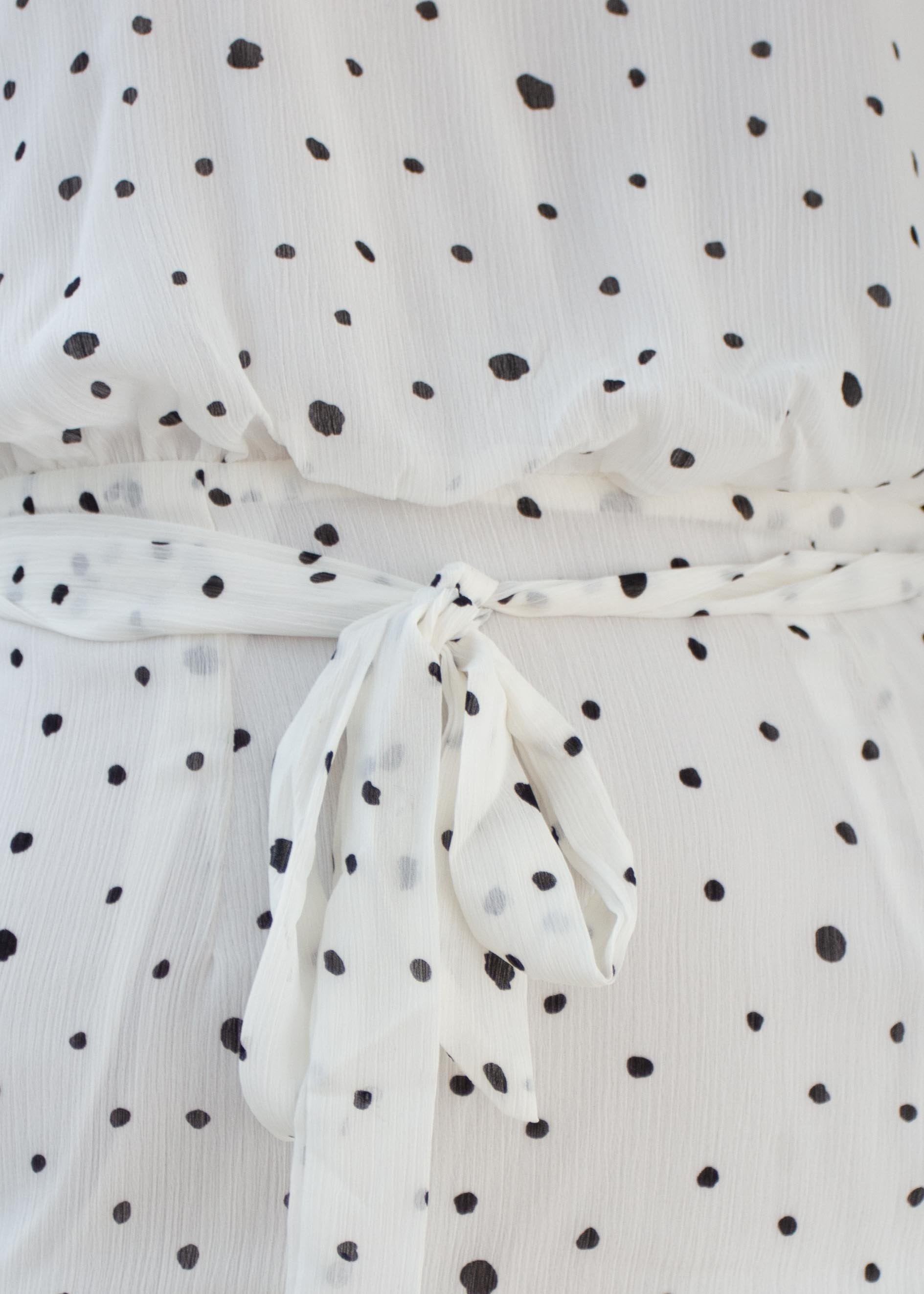 Thalia Chiffon Dress w/ Tie - White Spot