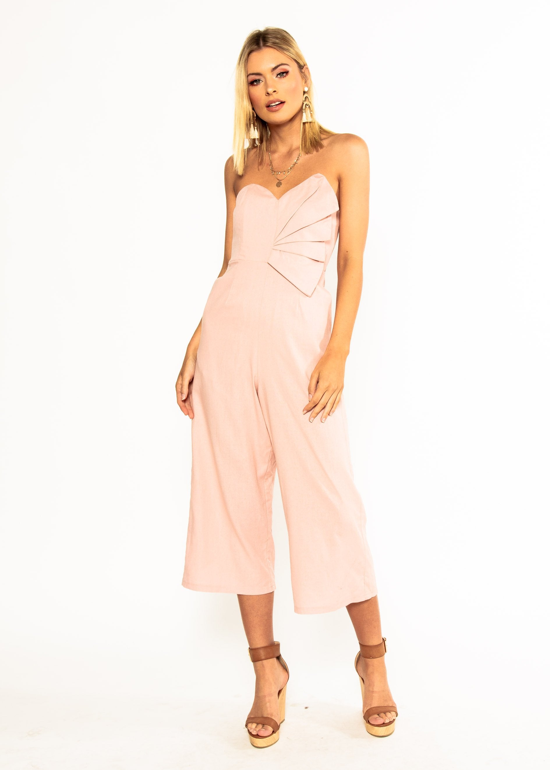 Rapid Fire Linen Strapless Pantsuit - Peachy