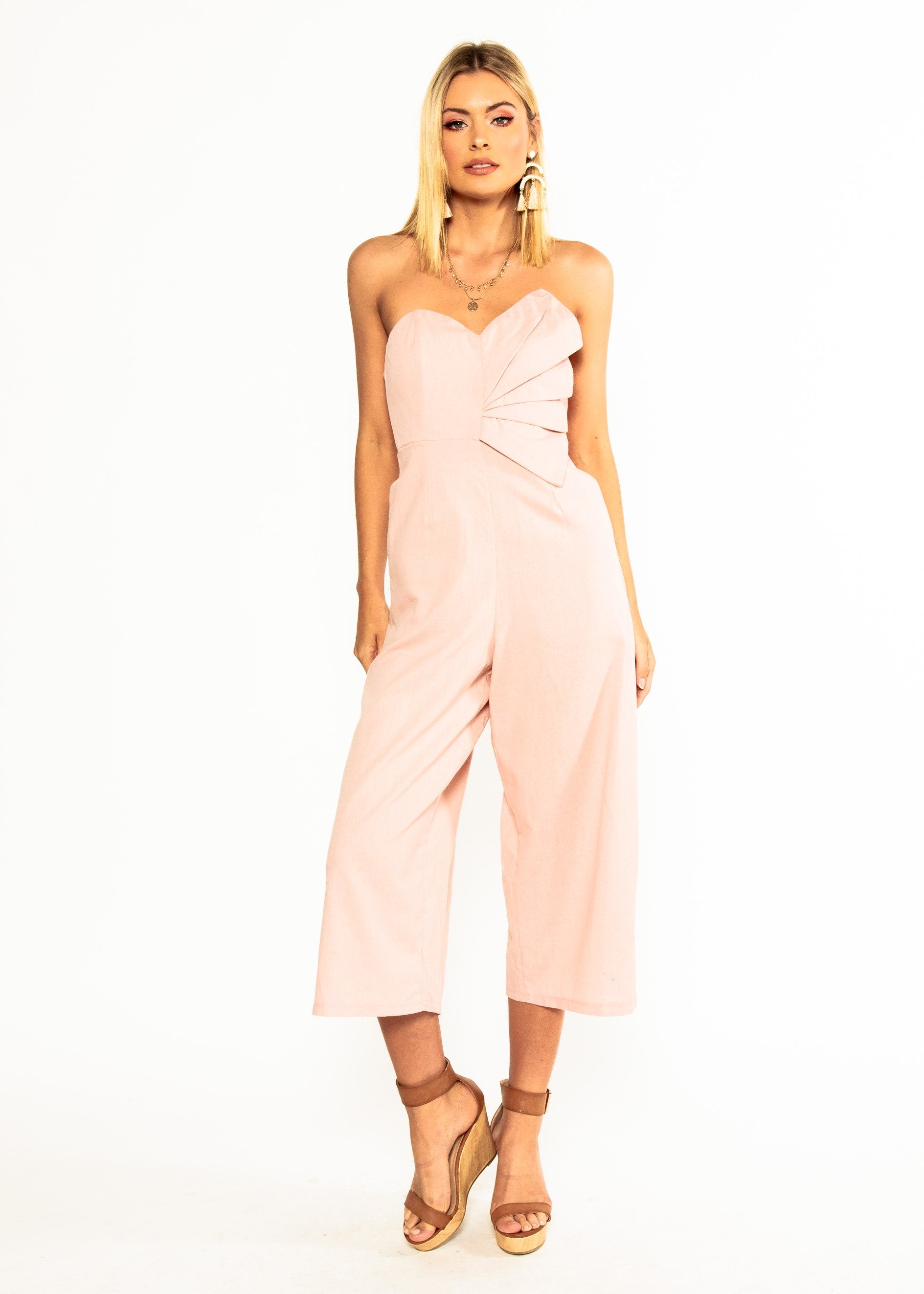 Rapid Fire Linen Strapless Pantsuit - Peachy