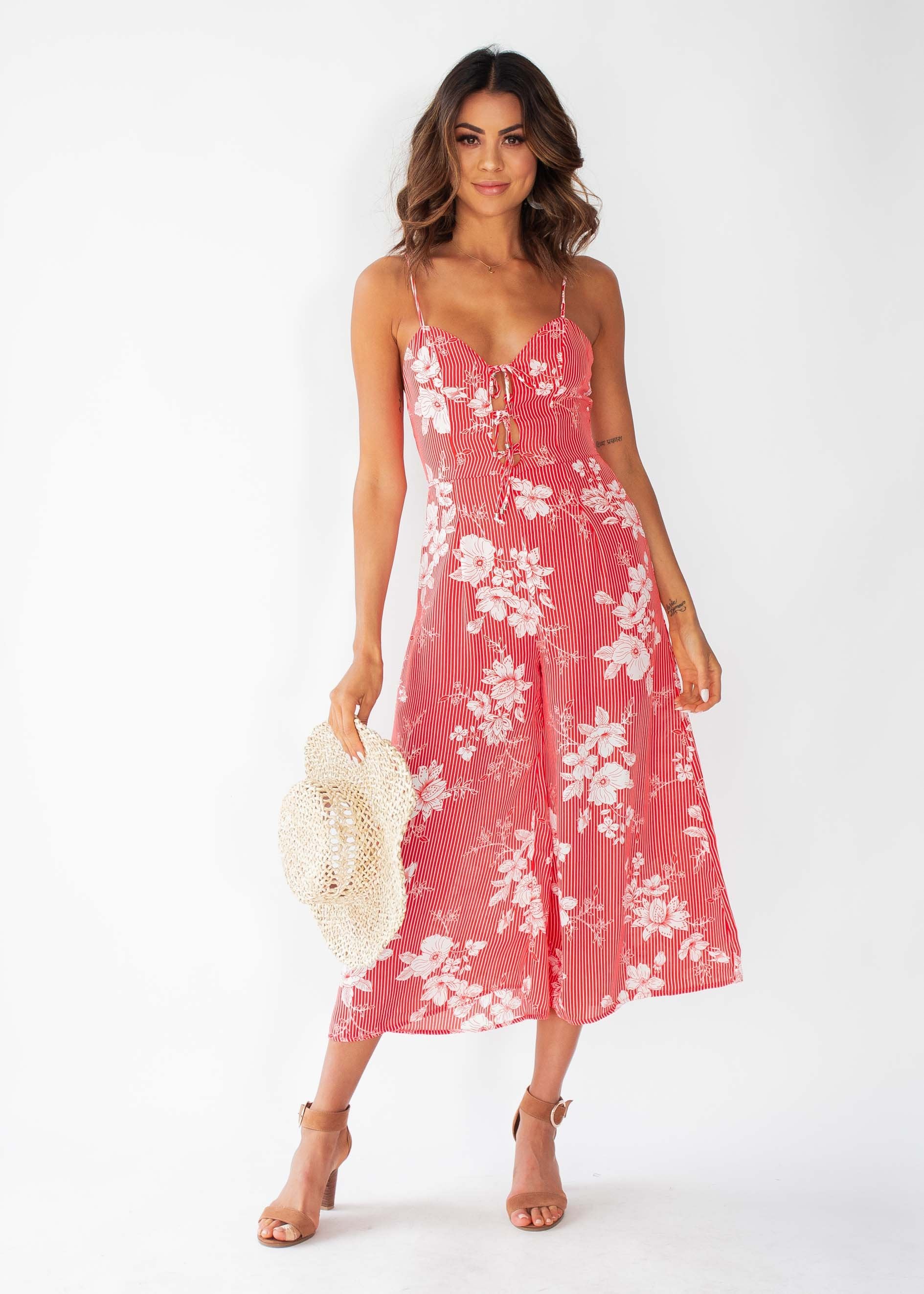 Kiana Pantsuit - Red Floral