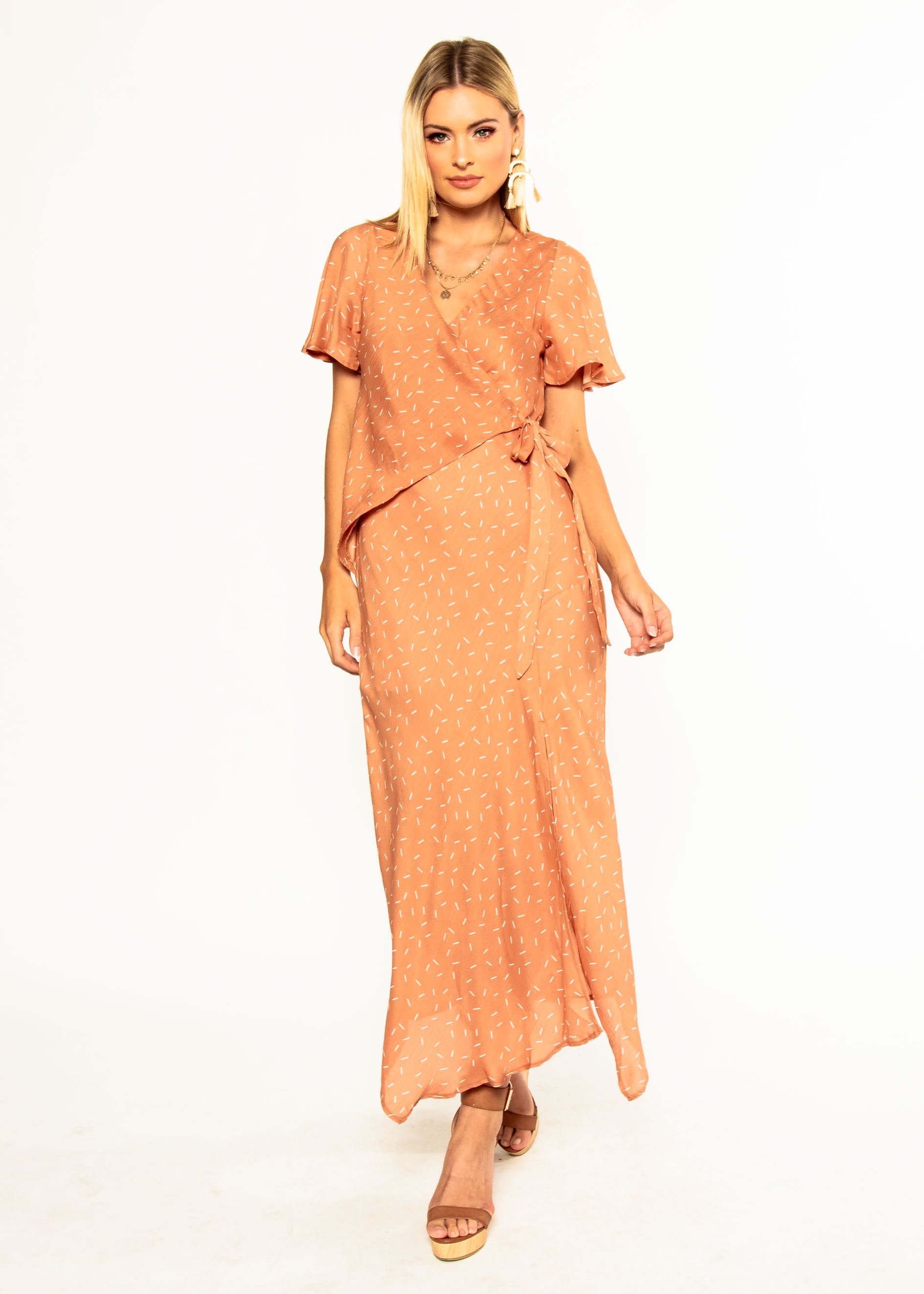 Sweet Flourish Wrap Maxi Dress - Terracotta