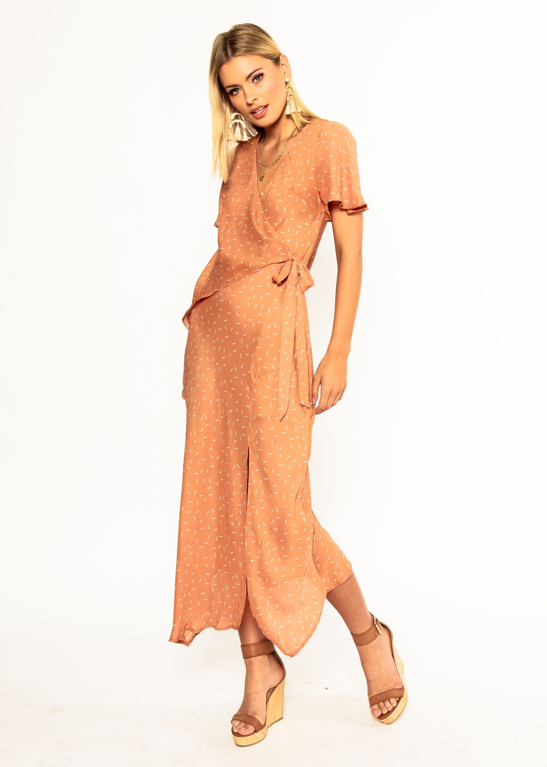 Sweet Flourish Wrap Maxi Dress - Terracotta