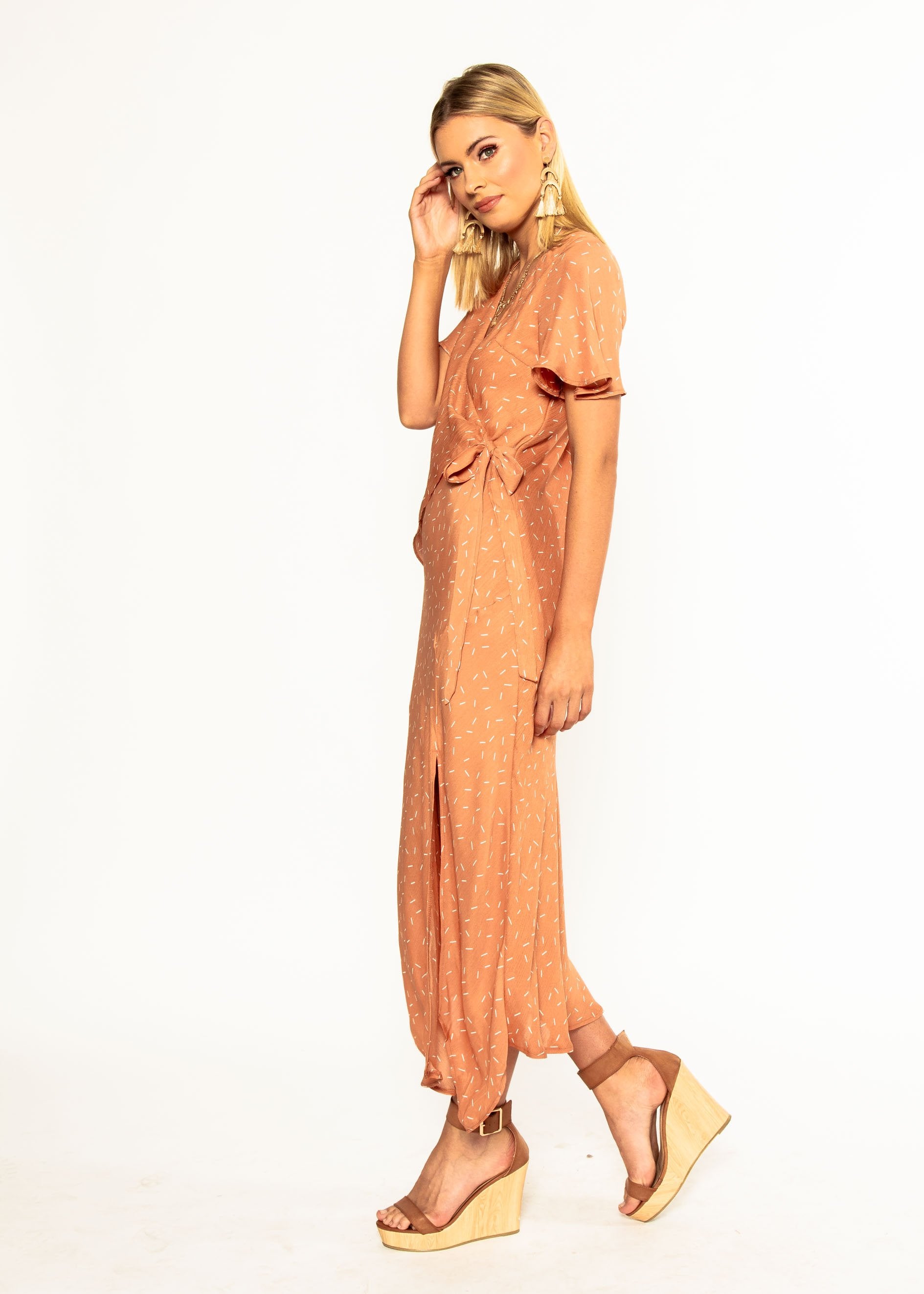 Sweet Flourish Wrap Maxi Dress - Terracotta