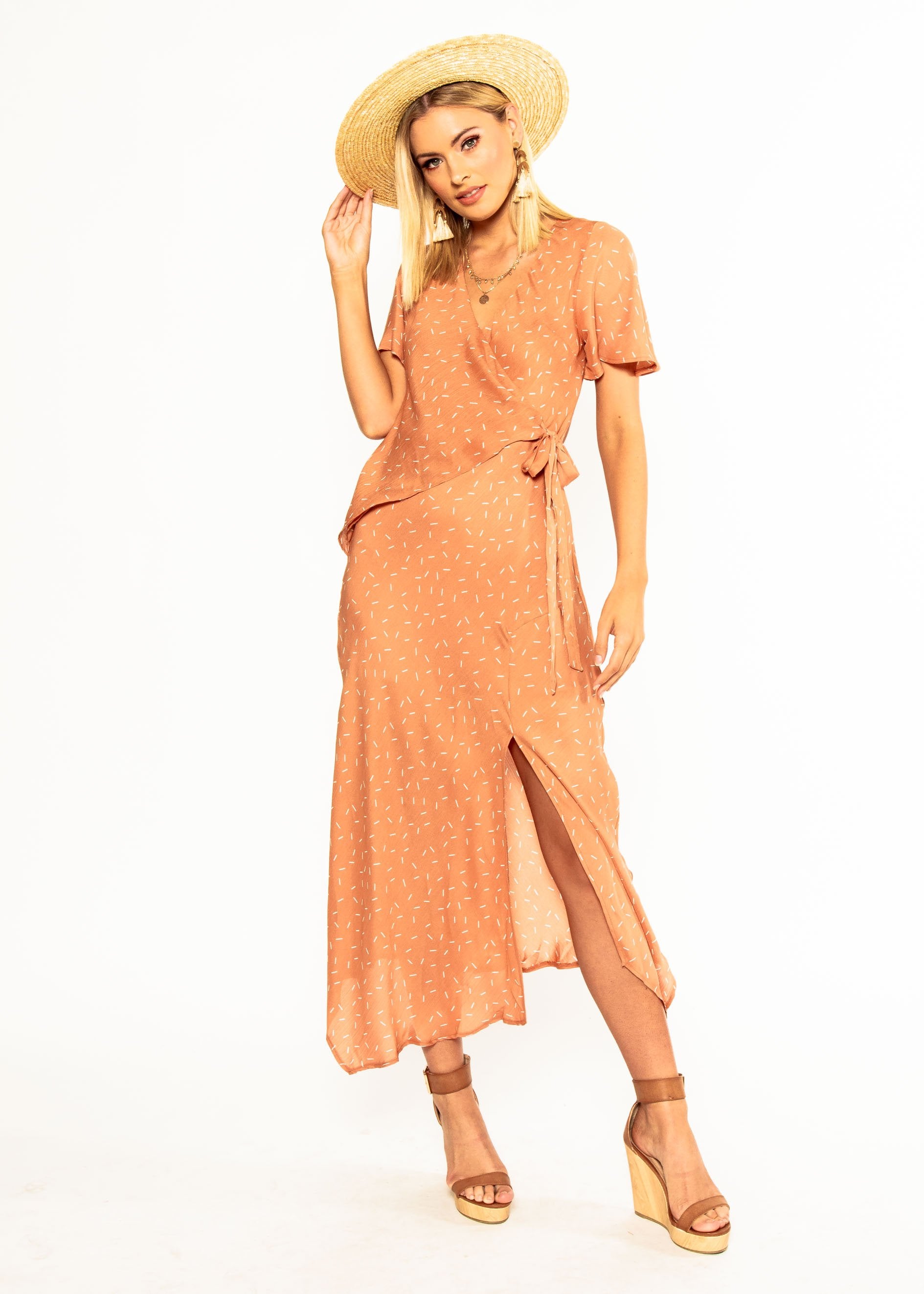 Sweet Flourish Wrap Maxi Dress - Terracotta