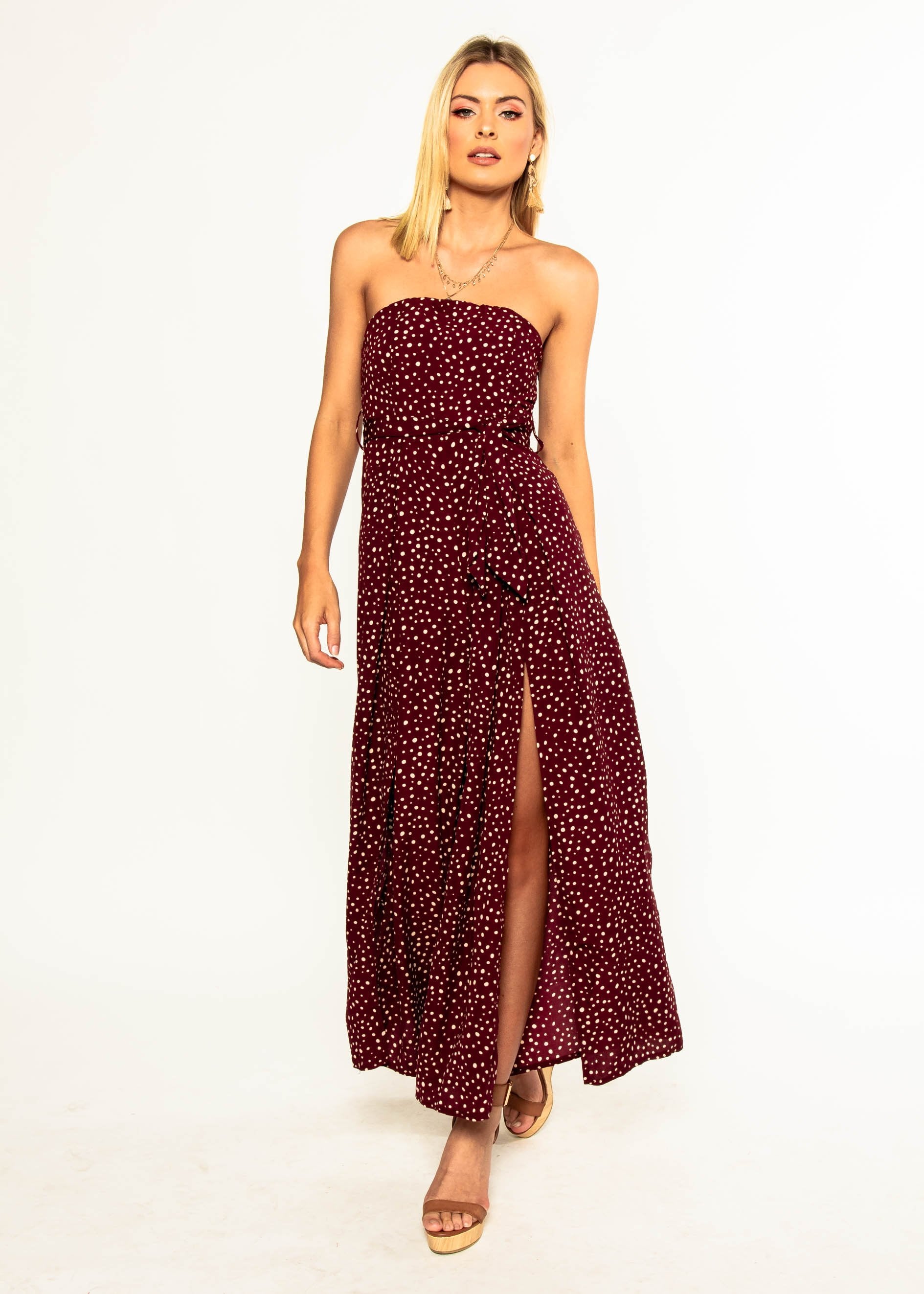 Guilt Free Strapless Pantsuit - Wine Polka