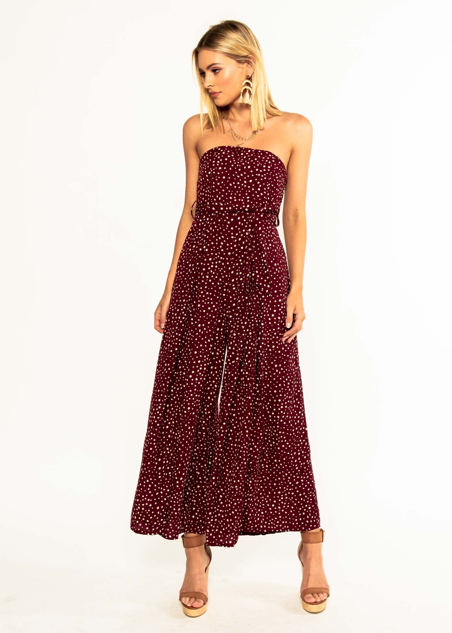 Guilt Free Strapless Pantsuit - Wine Polka
