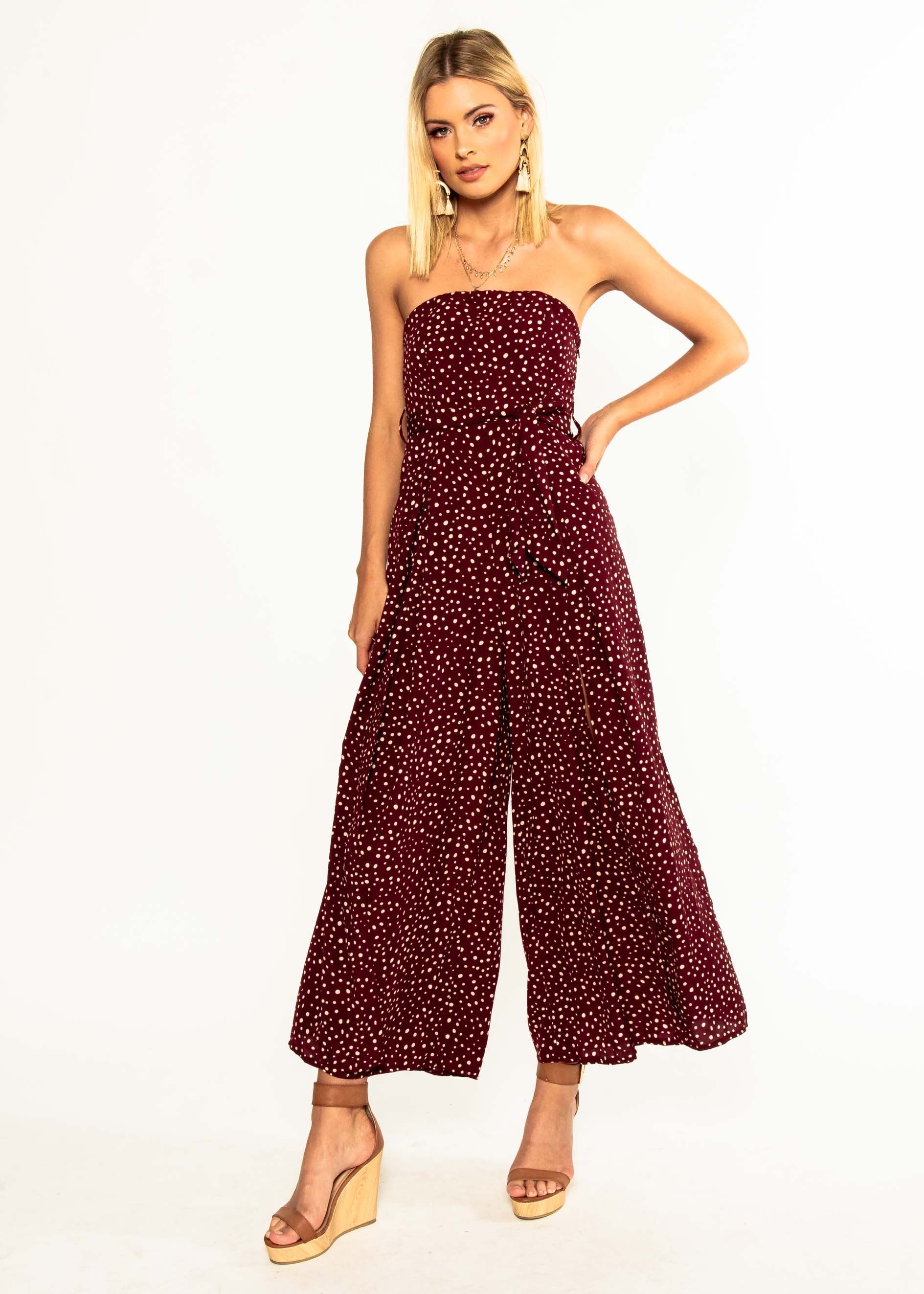Guilt Free Strapless Pantsuit - Wine Polka