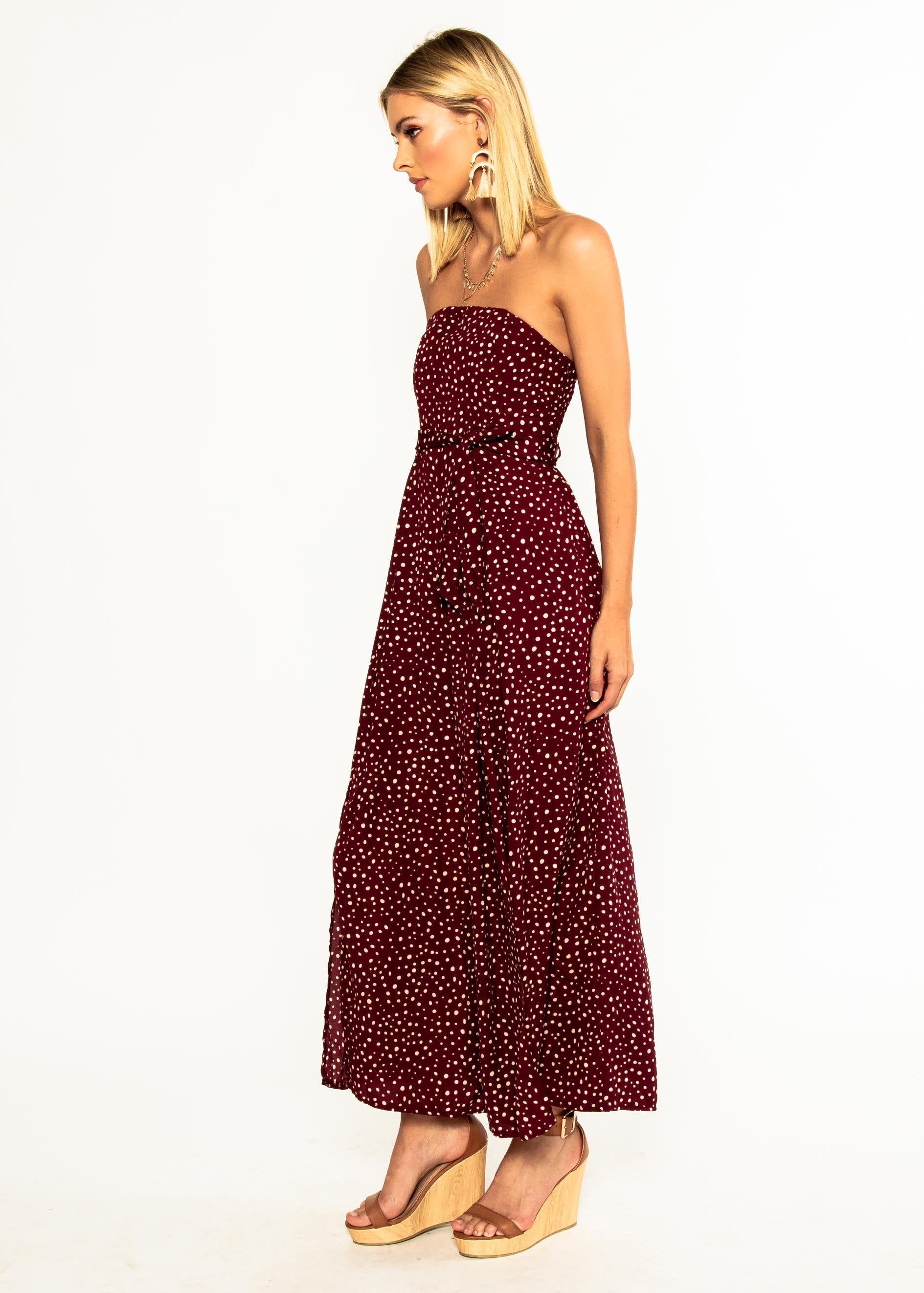 Guilt Free Strapless Pantsuit - Wine Polka