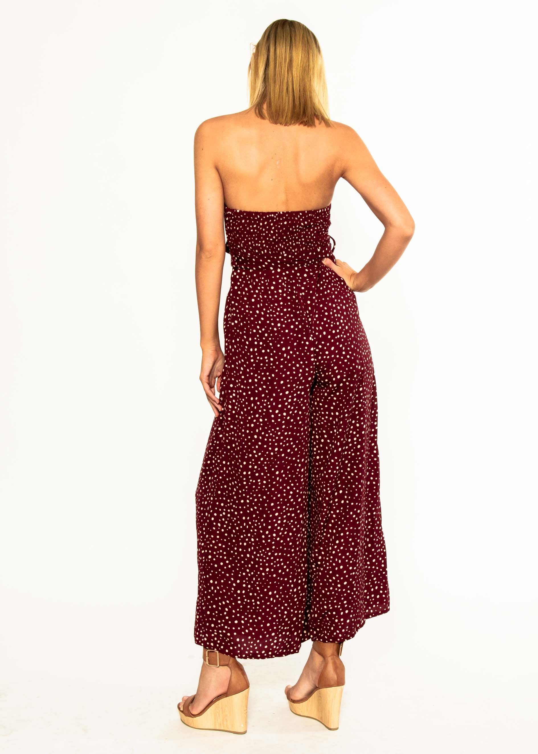 Guilt Free Strapless Pantsuit - Wine Polka