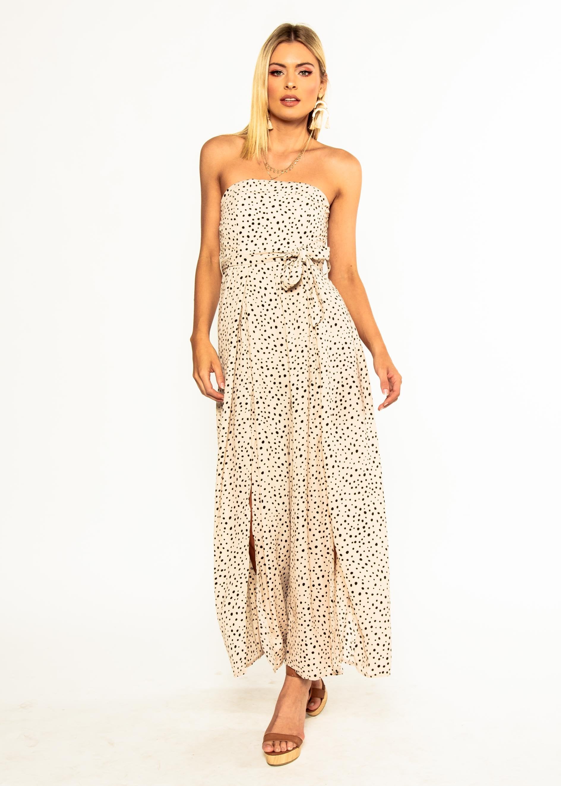 Guilt Free Strapless Pantsuit - Cream Polka