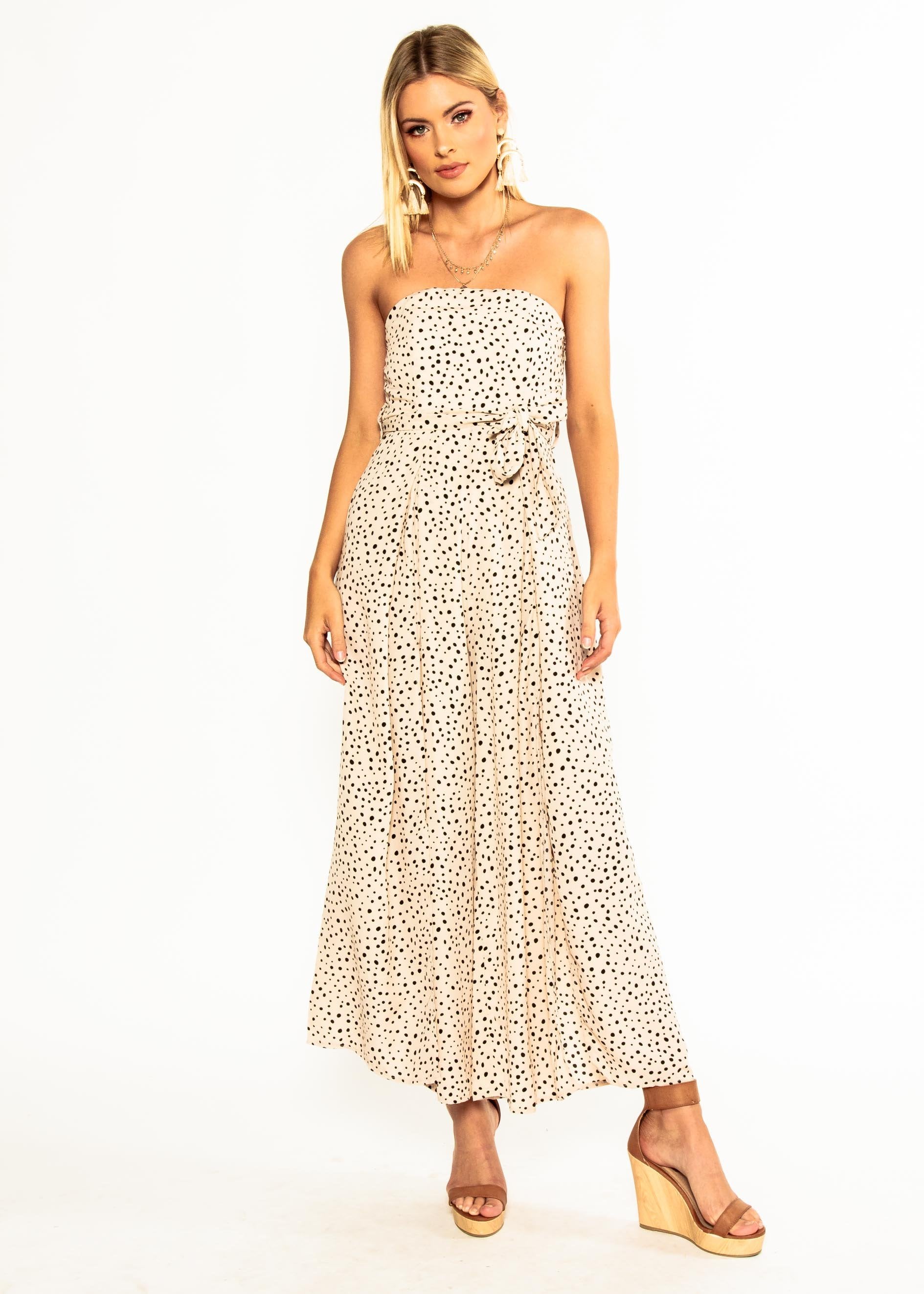 Guilt Free Strapless Pantsuit - Cream Polka