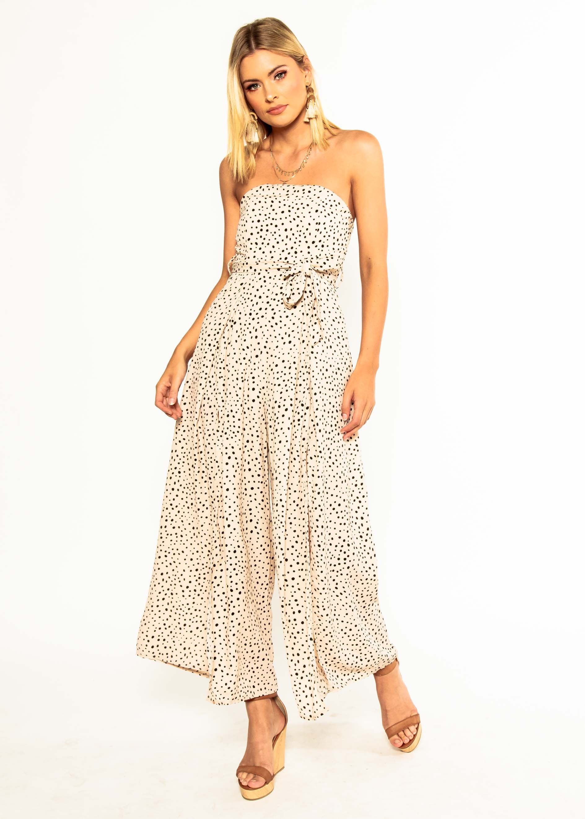 Guilt Free Strapless Pantsuit - Cream Polka