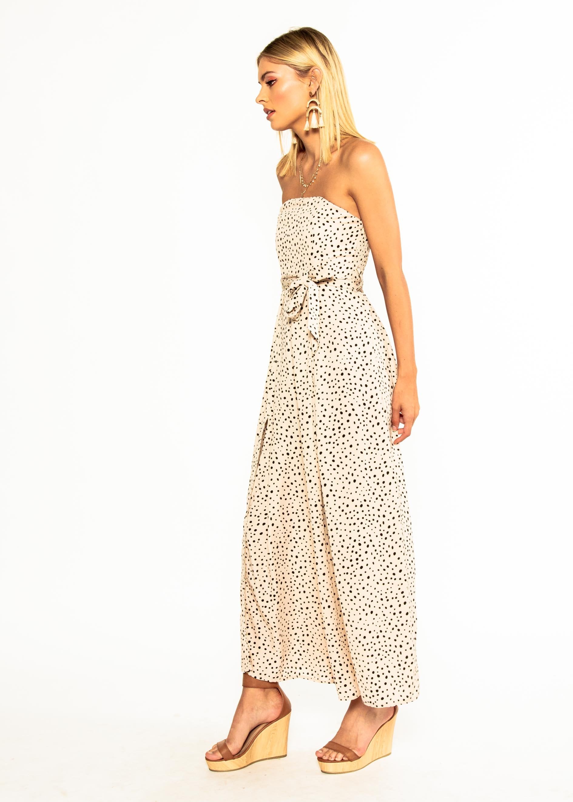 Guilt Free Strapless Pantsuit - Cream Polka