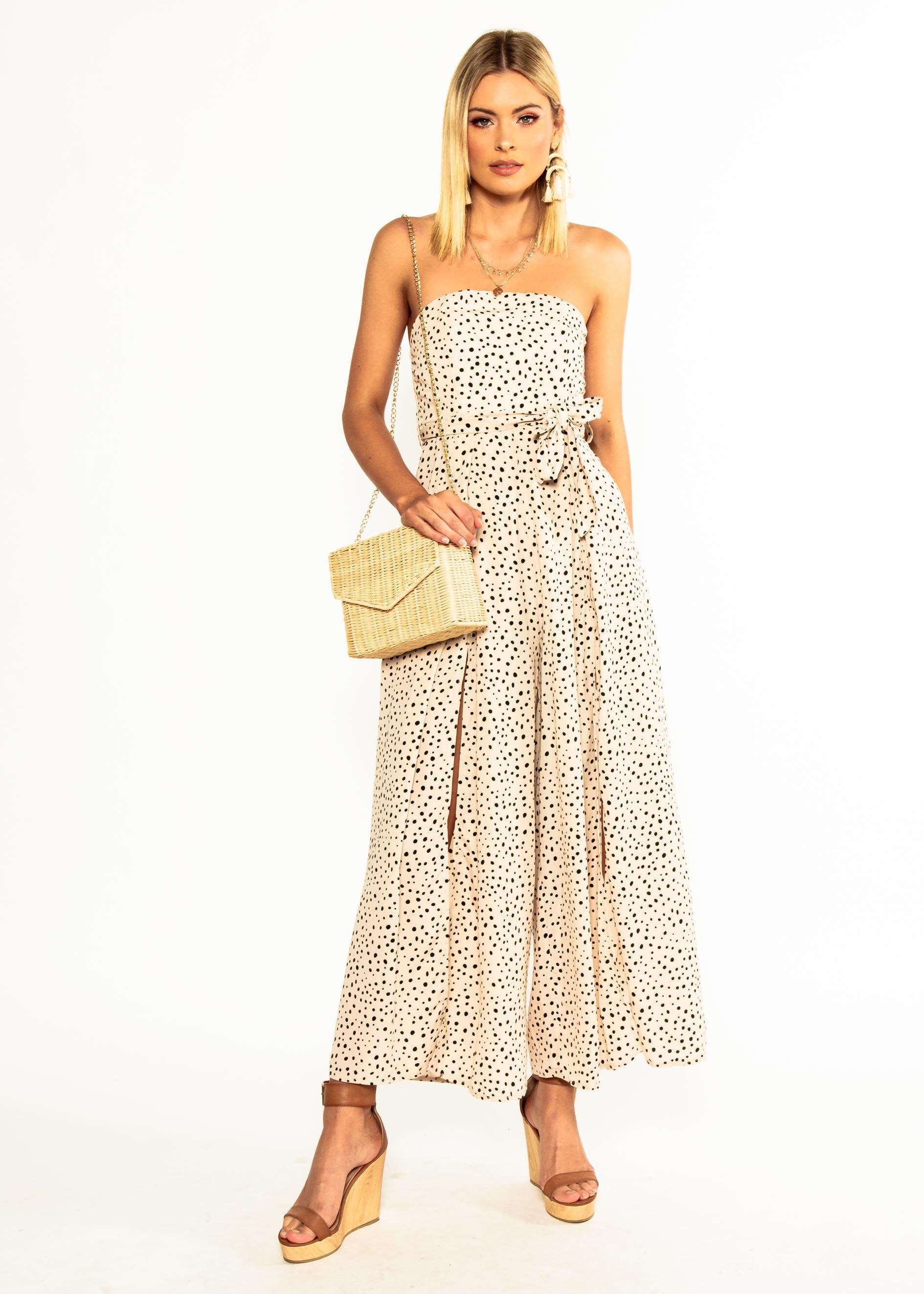 Guilt Free Strapless Pantsuit - Cream Polka