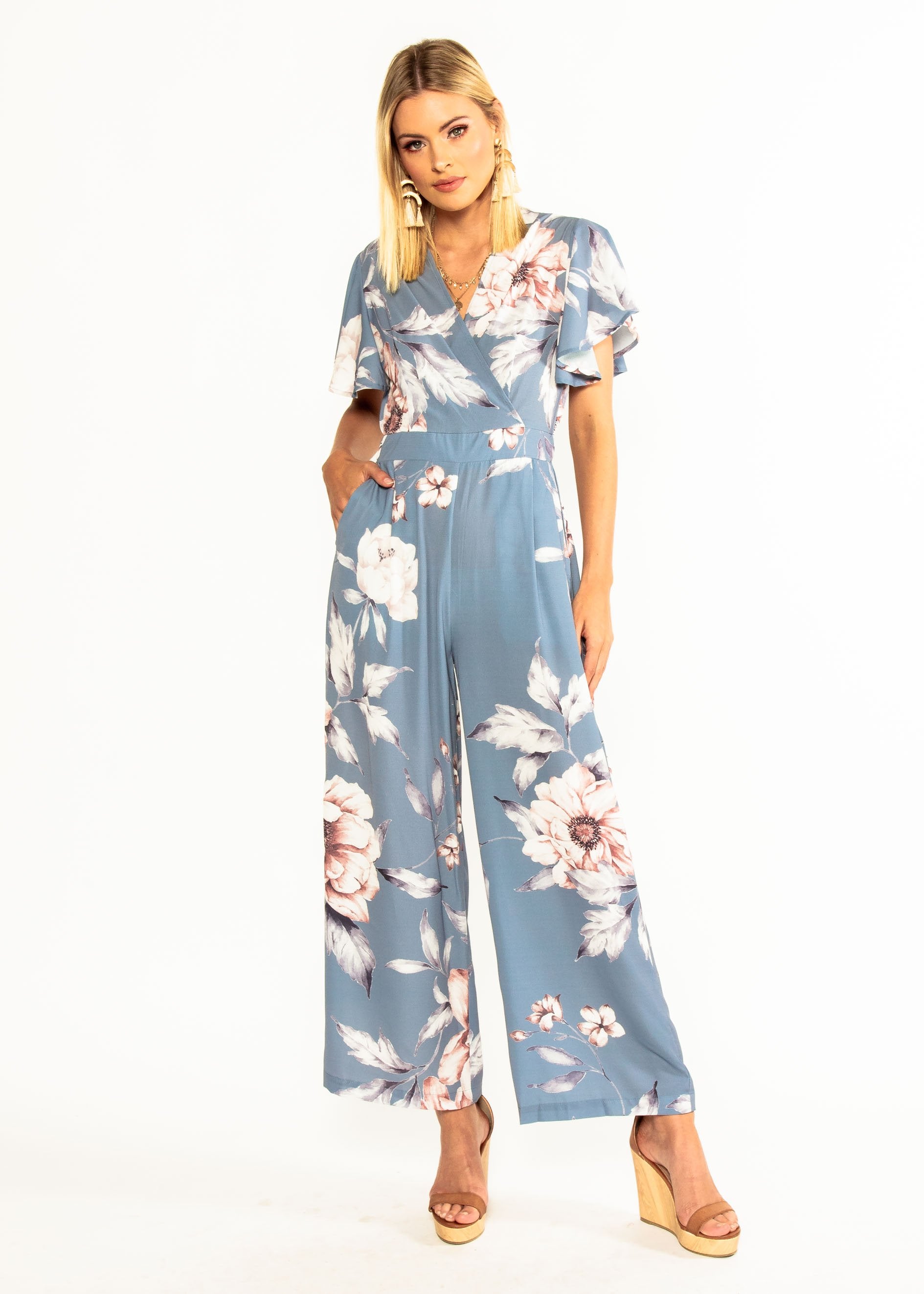 Lead The Way Pantsuit - Blue Floral