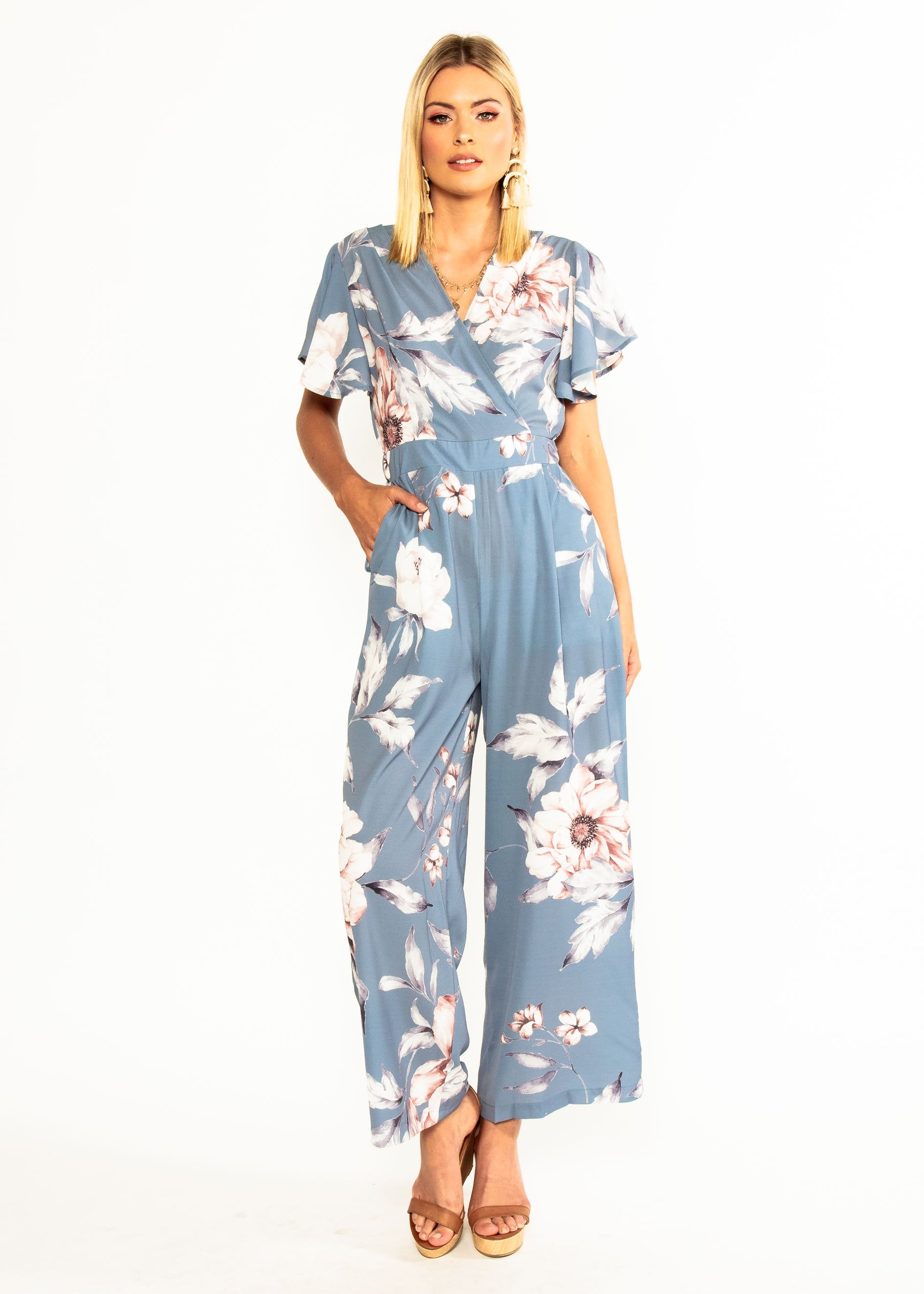 Lead The Way Pantsuit - Blue Floral