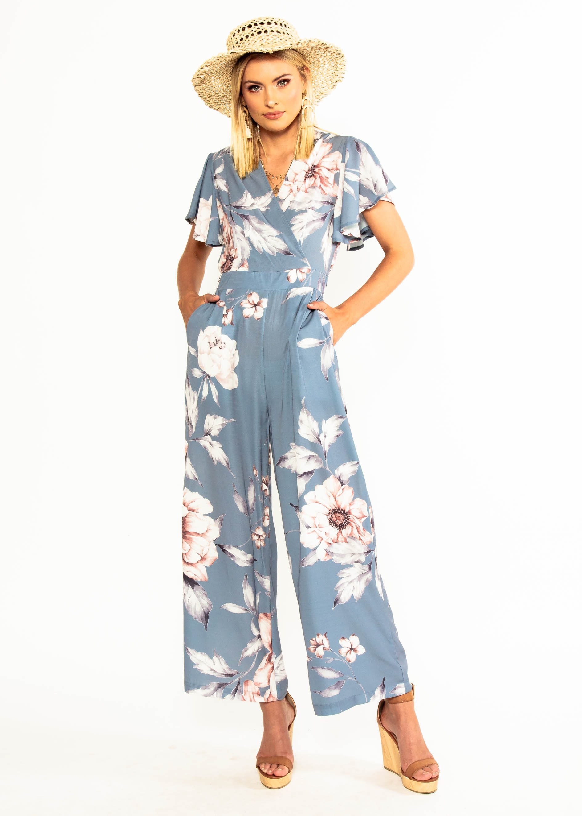 Lead The Way Pantsuit - Blue Floral