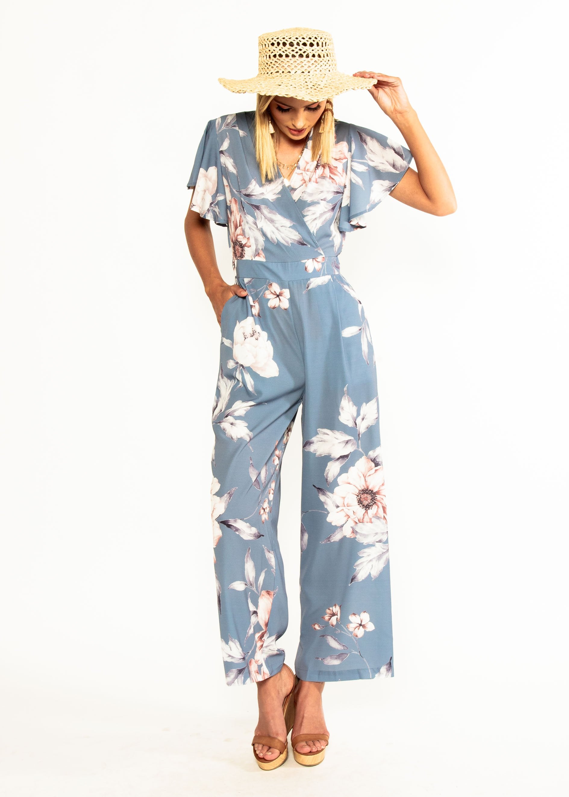 Lead The Way Pantsuit - Blue Floral