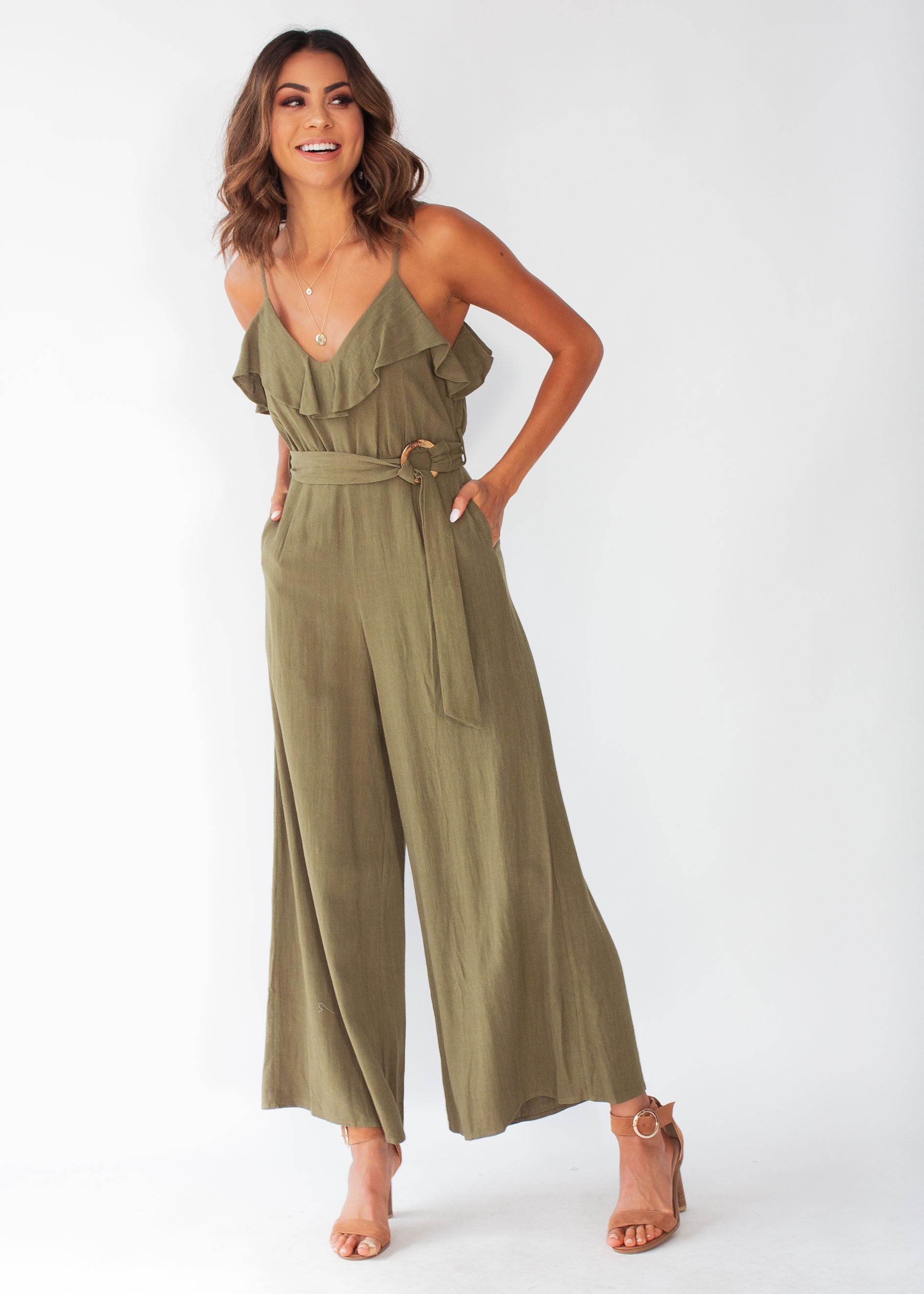 Unforgettable Wide Leg Pantsuit - Khaki