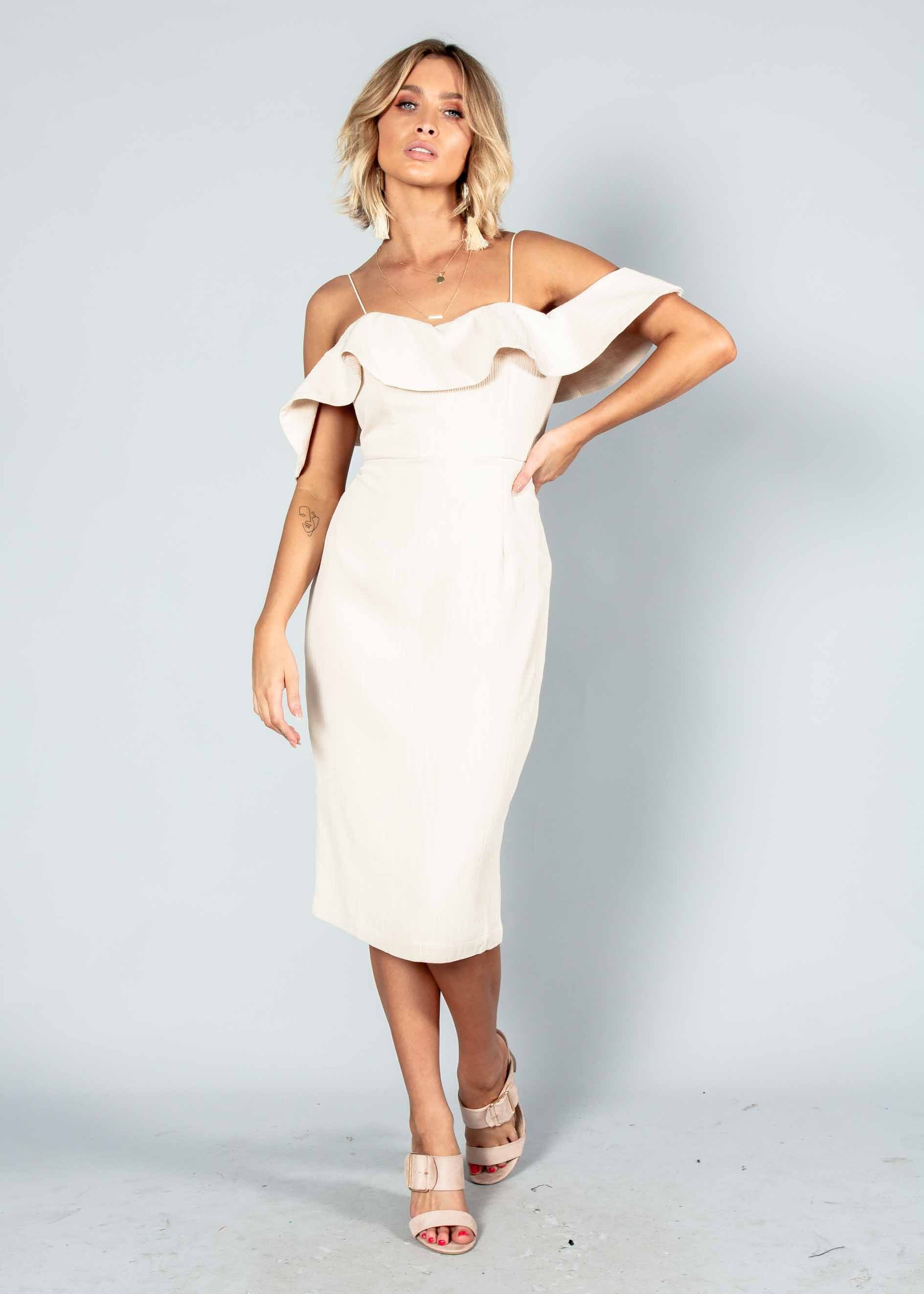 Stay Forever Midi Dress - Beige