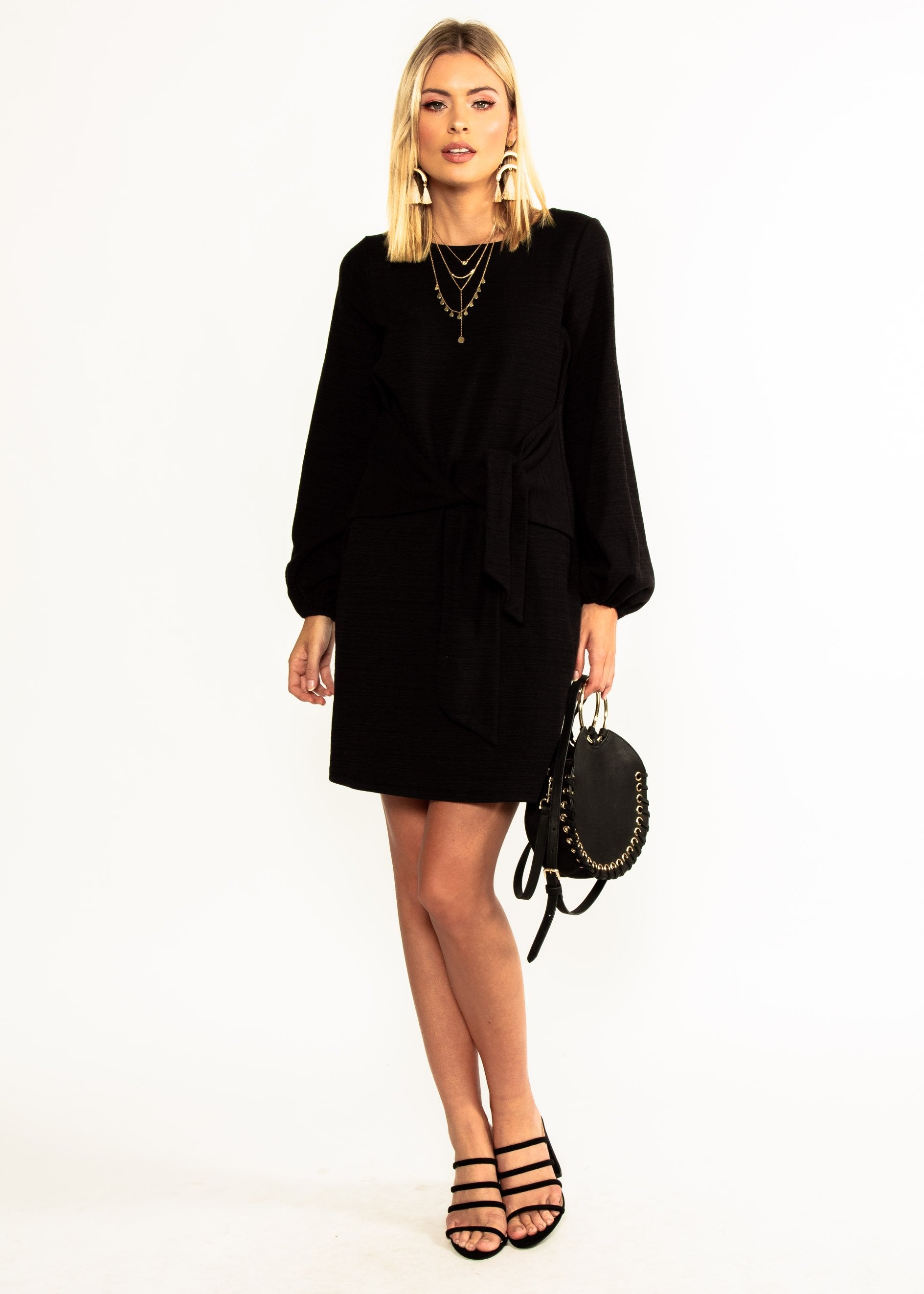 Jessa Tie Knit Dress - Black
