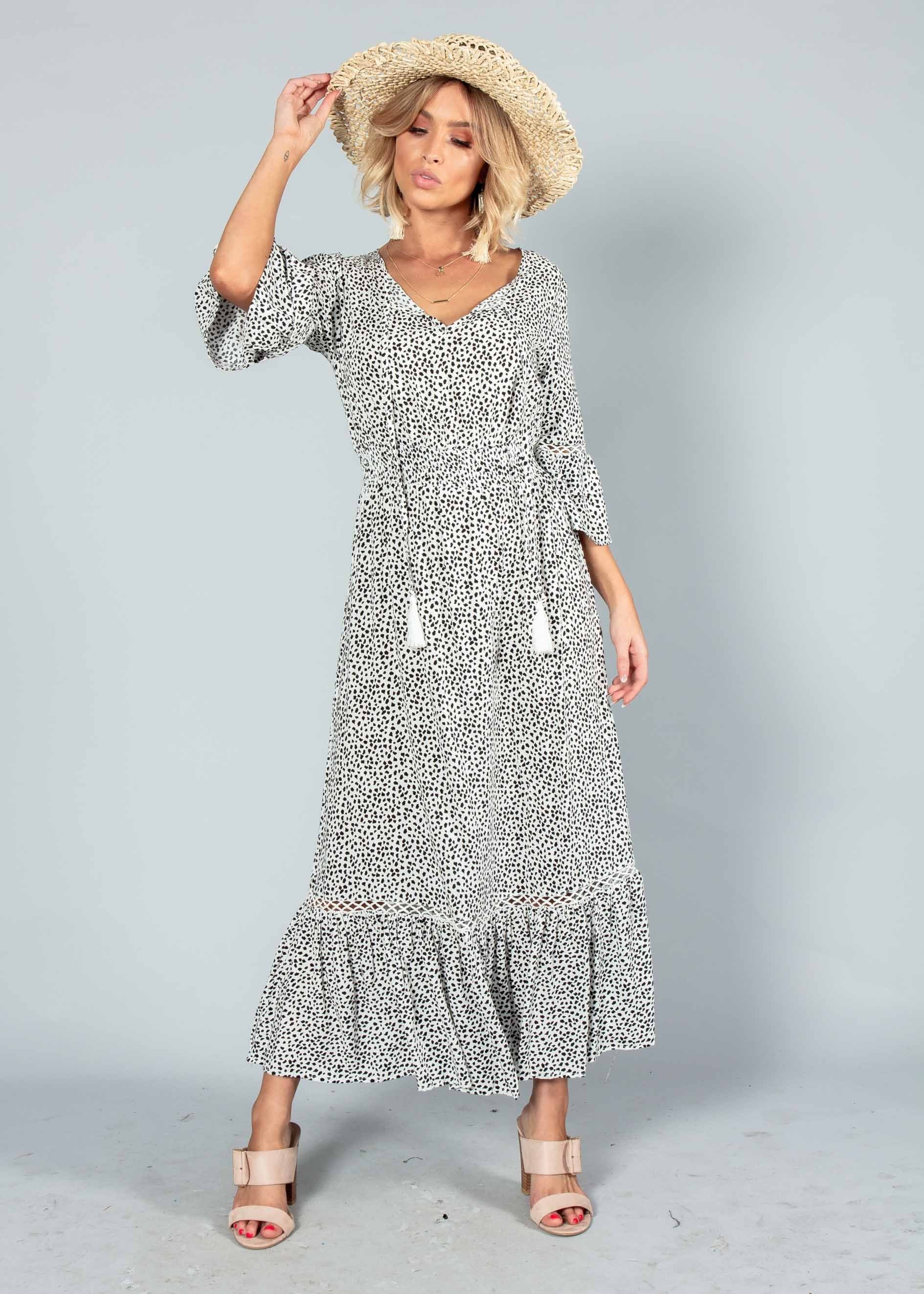 Sleepless Nights Maxi Dress - White Dot