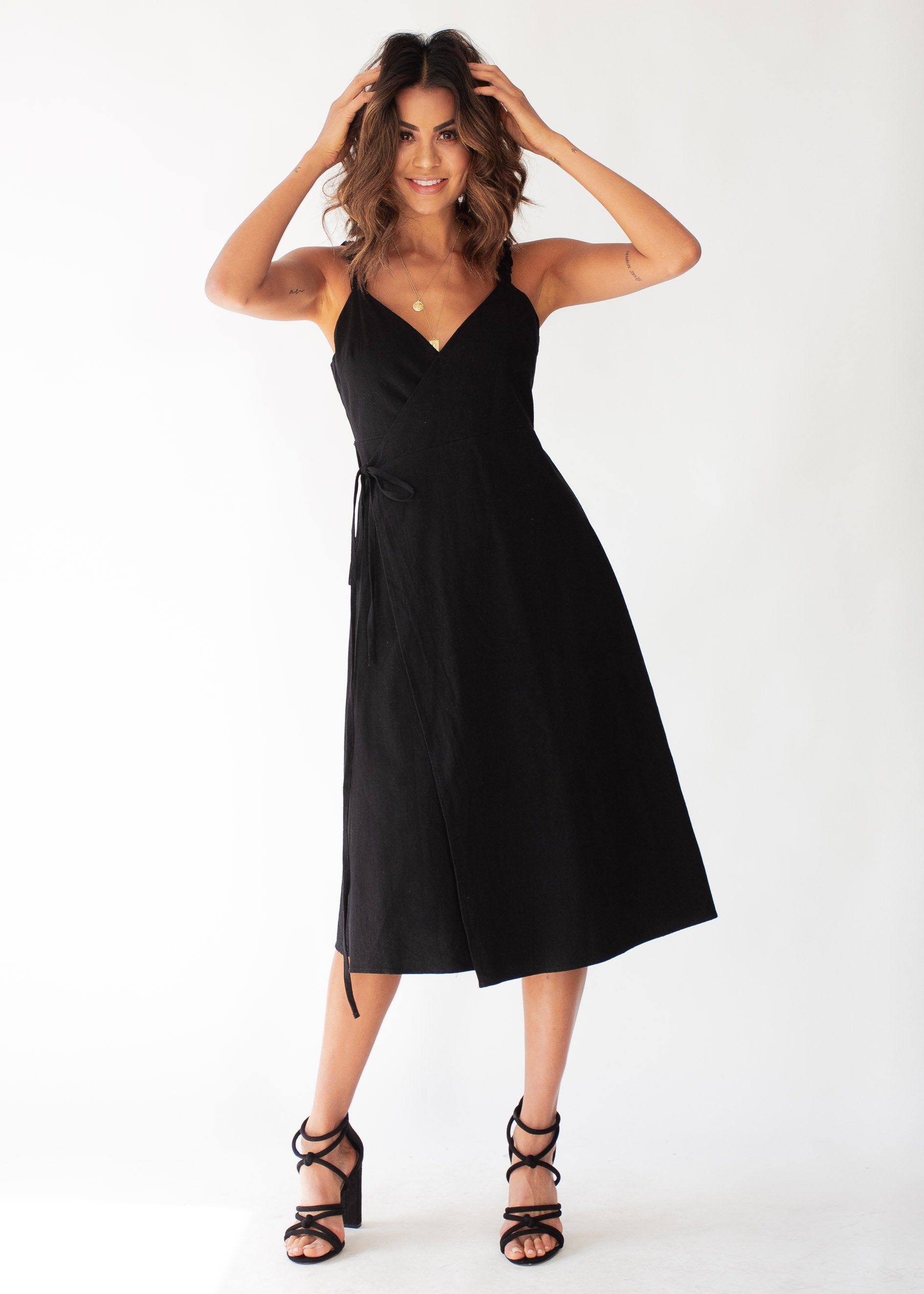 Salt Breeze Wrap Midi Dress - Black