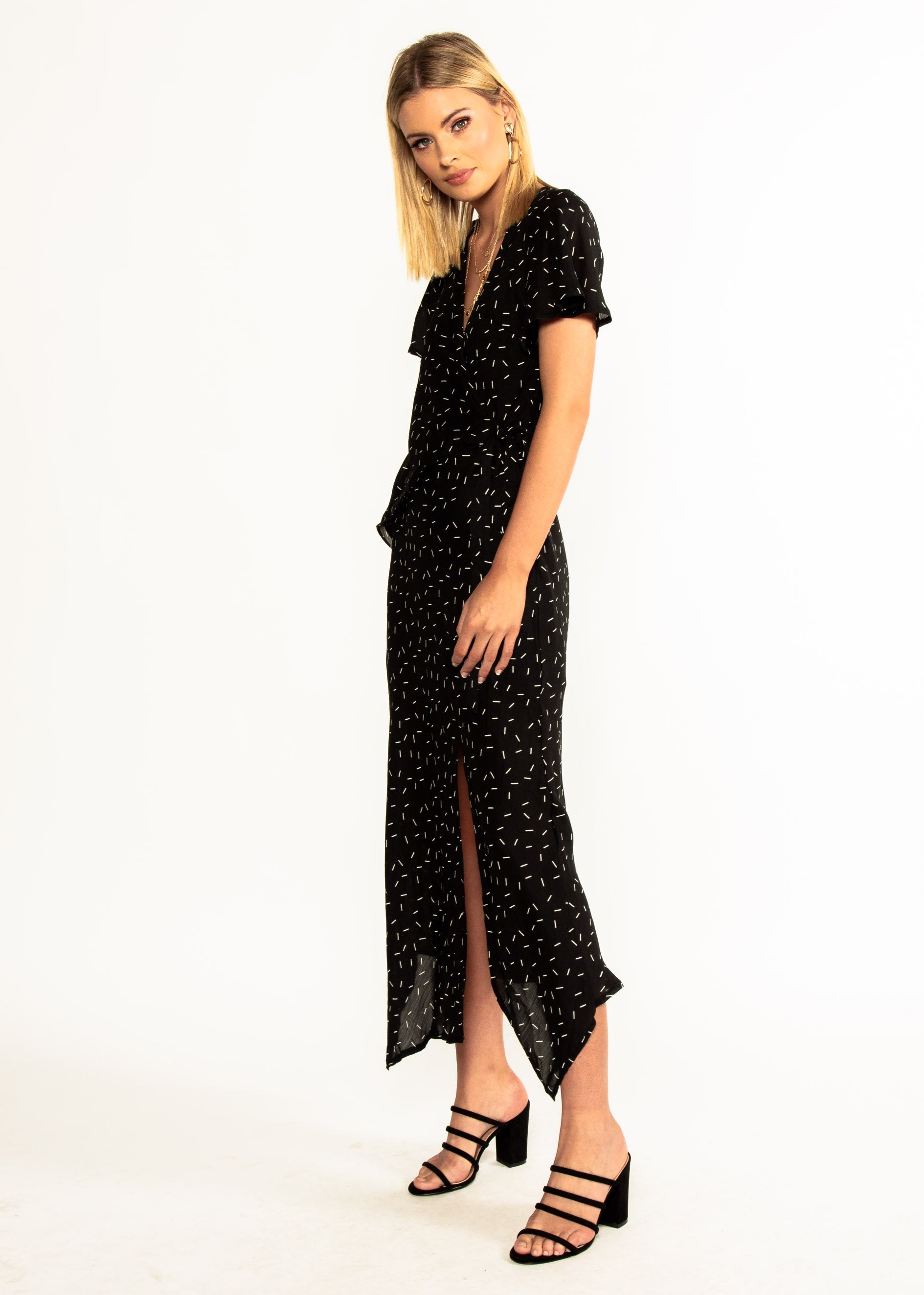 Sweet Flourish Wrap Maxi Dress - Black