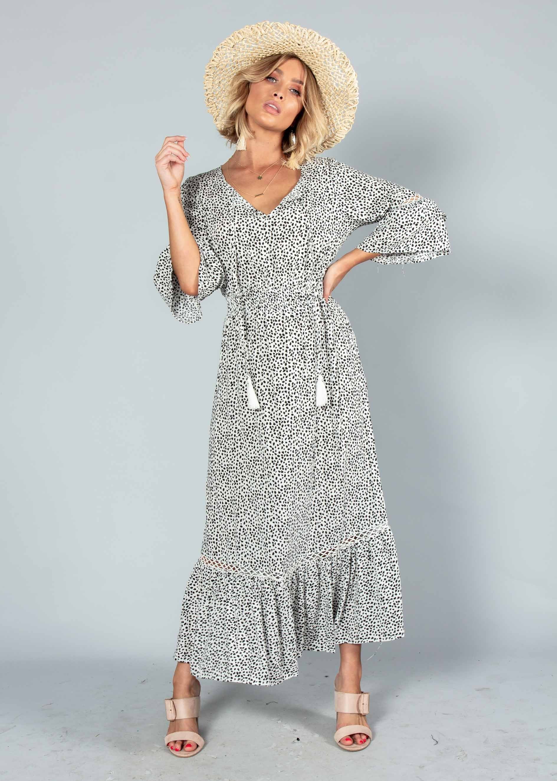 Sleepless Nights Maxi Dress - White Dot