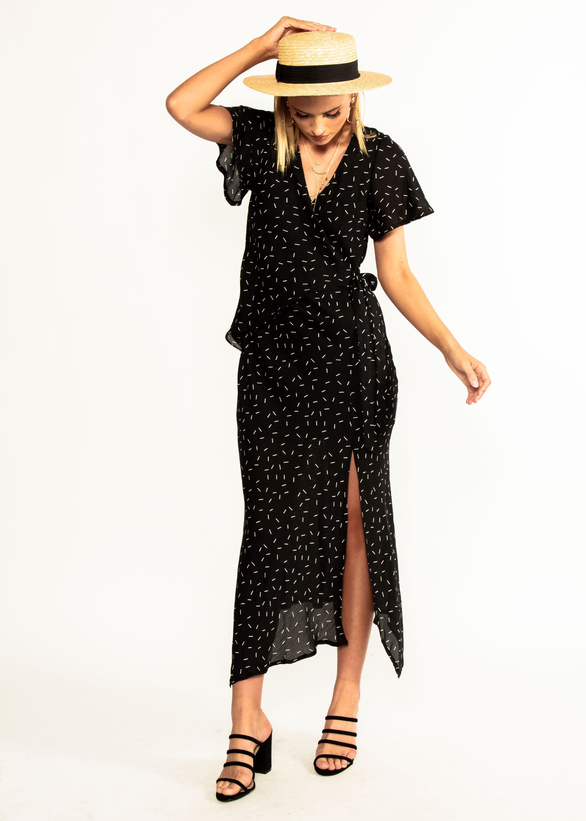 Sweet Flourish Wrap Maxi Dress - Black