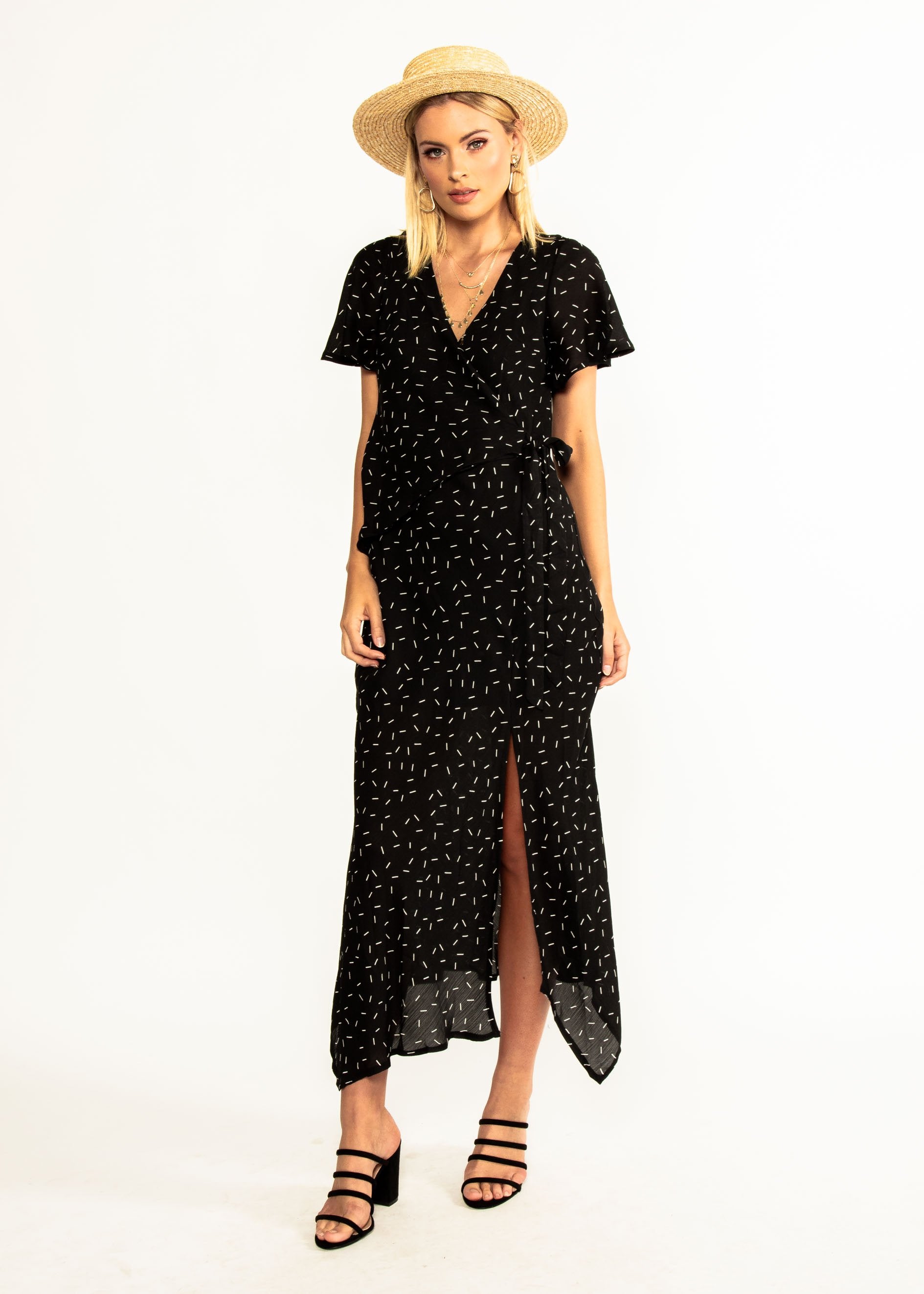 Sweet Flourish Wrap Maxi Dress - Black