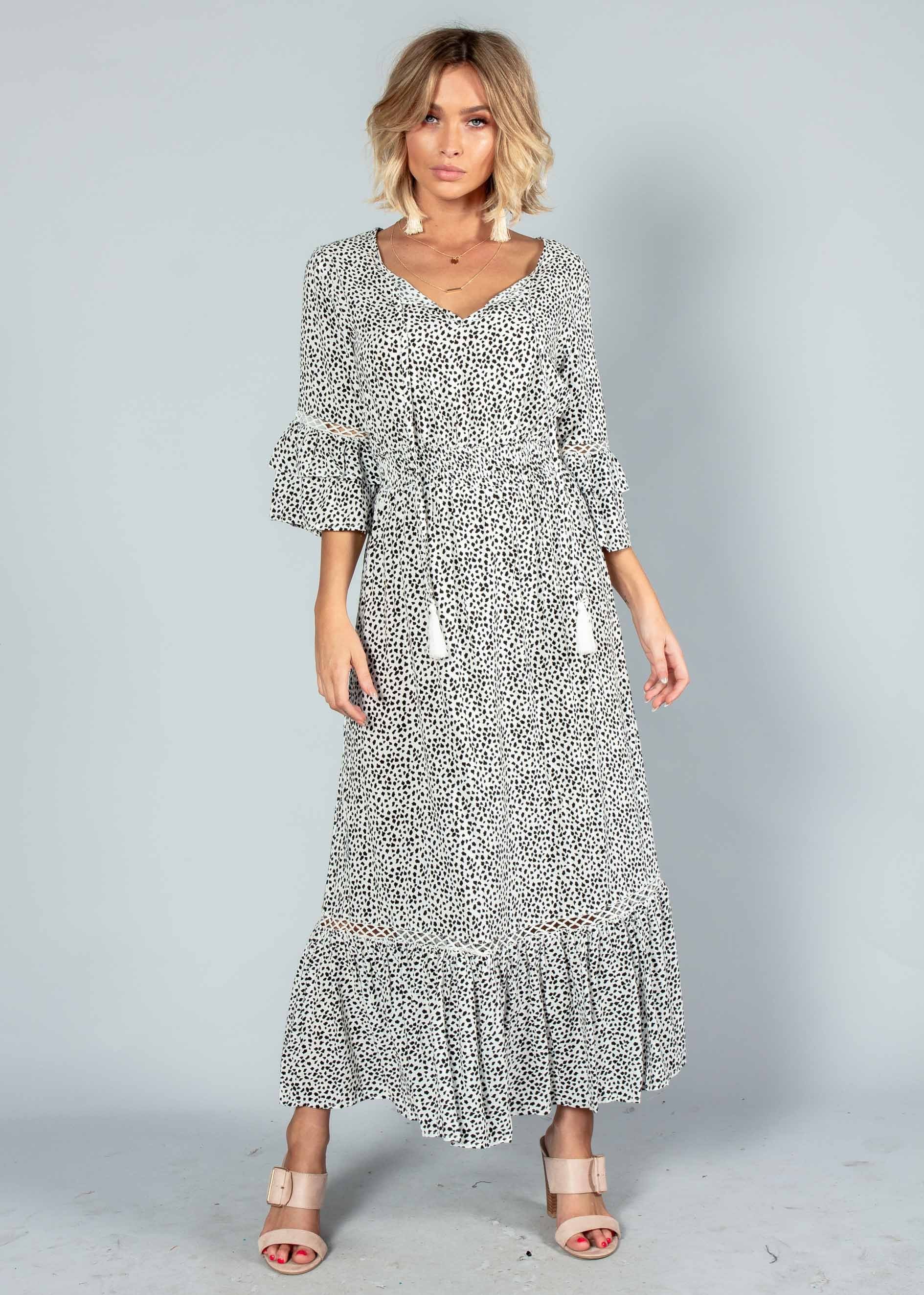 Sleepless Nights Maxi Dress - White Dot