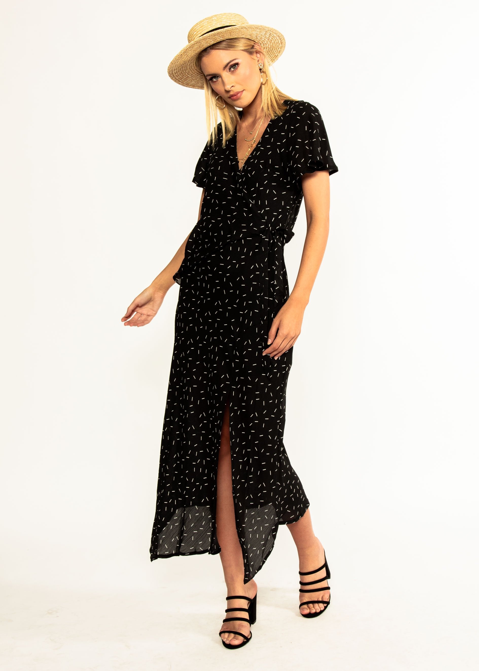 Sweet Flourish Wrap Maxi Dress - Black