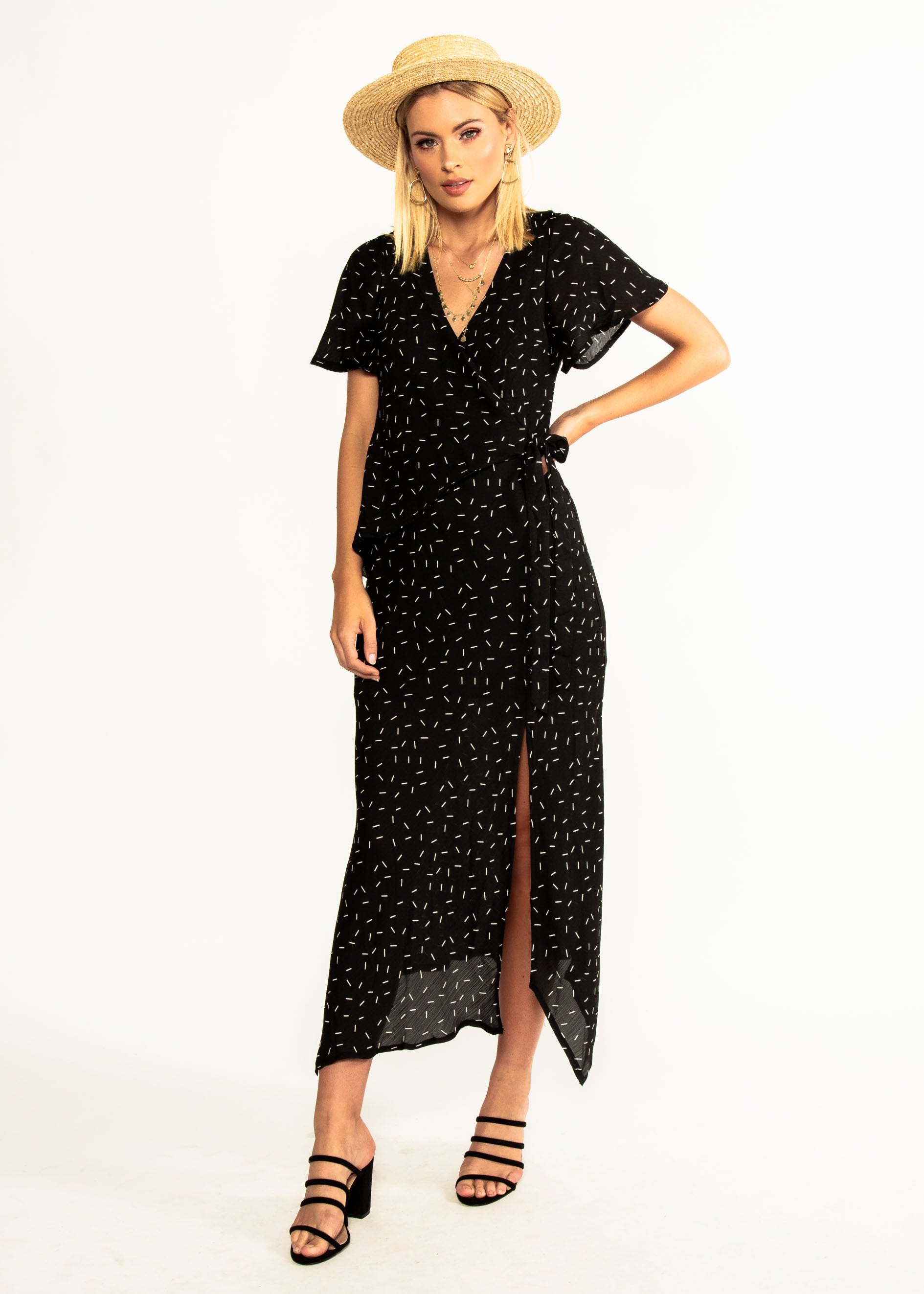Sweet Flourish Wrap Maxi Dress - Black