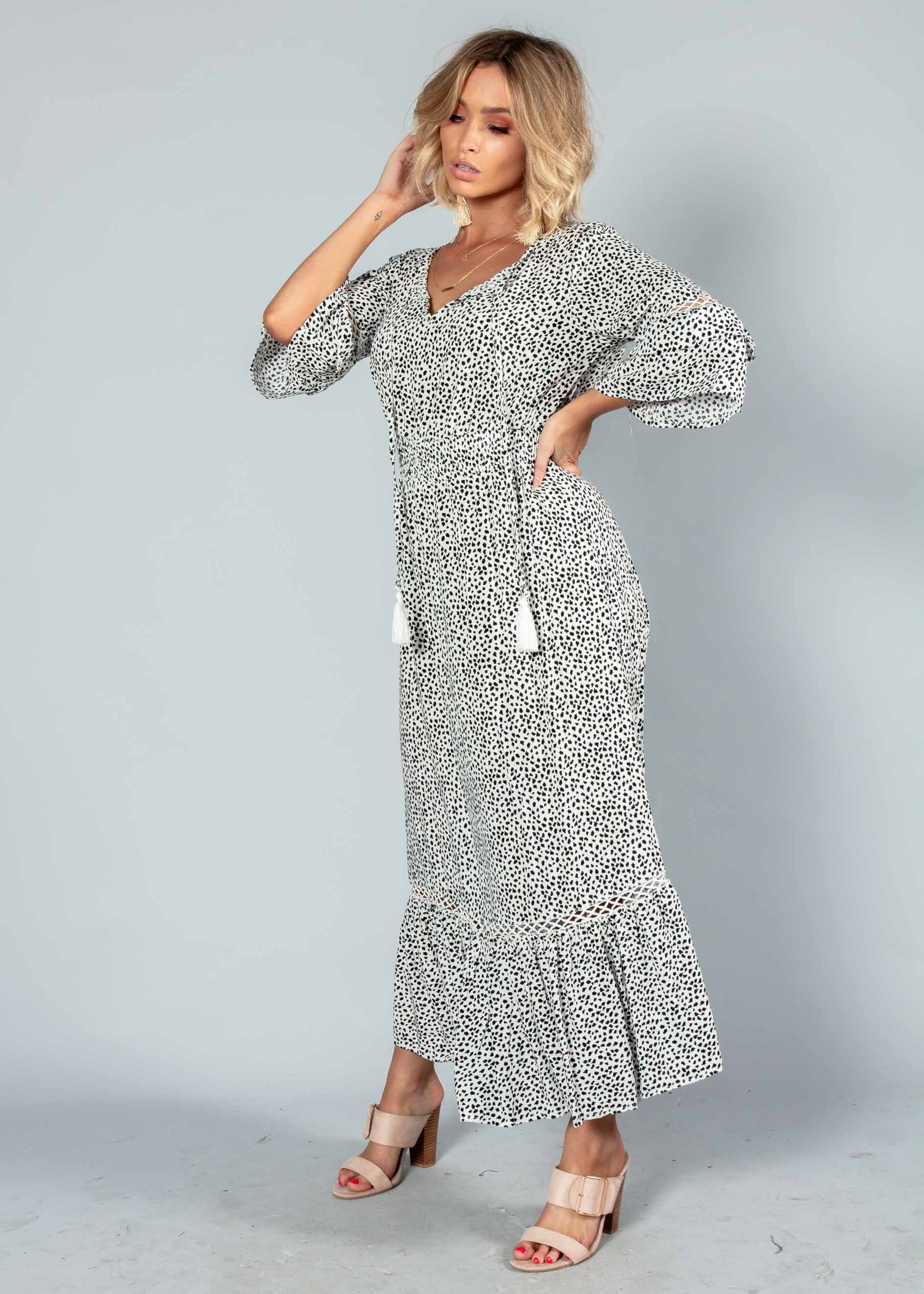 Sleepless Nights Maxi Dress - White Dot