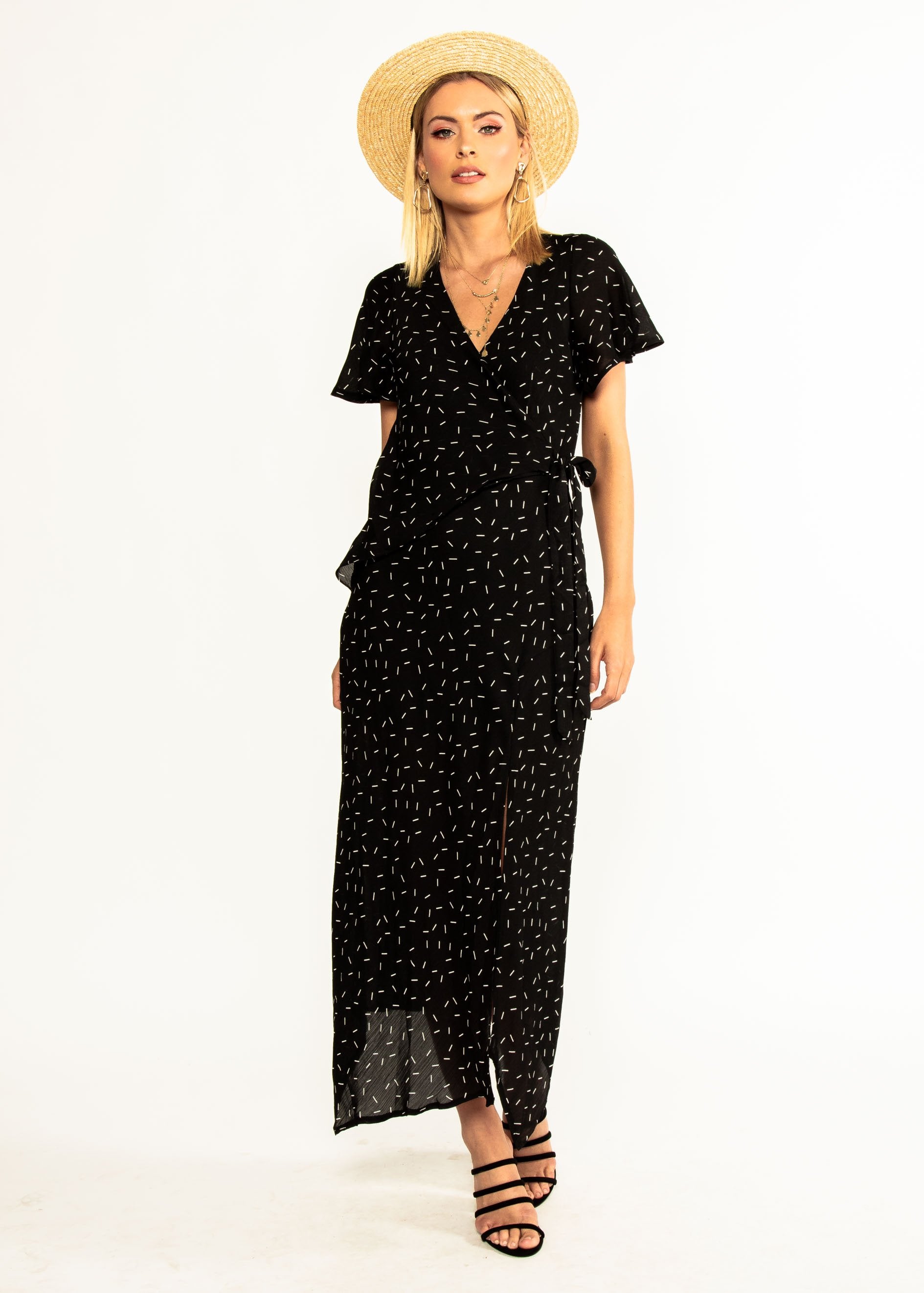 Sweet Flourish Wrap Maxi Dress - Black