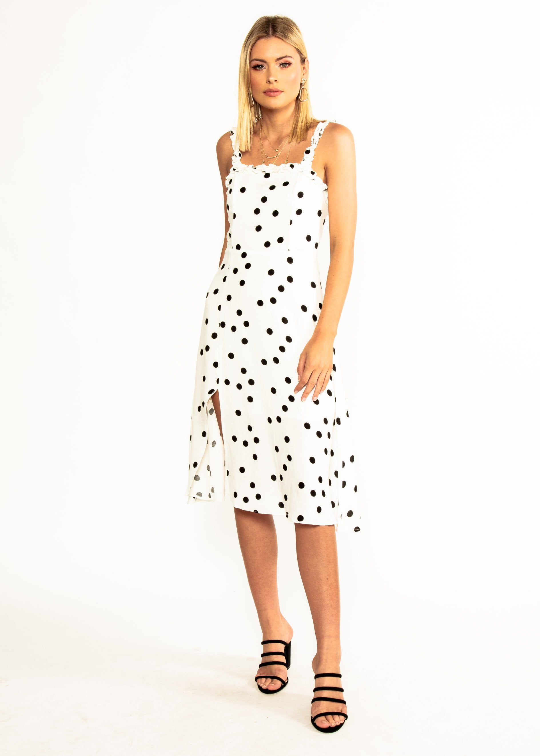 Katia Midi Dress - White Polka