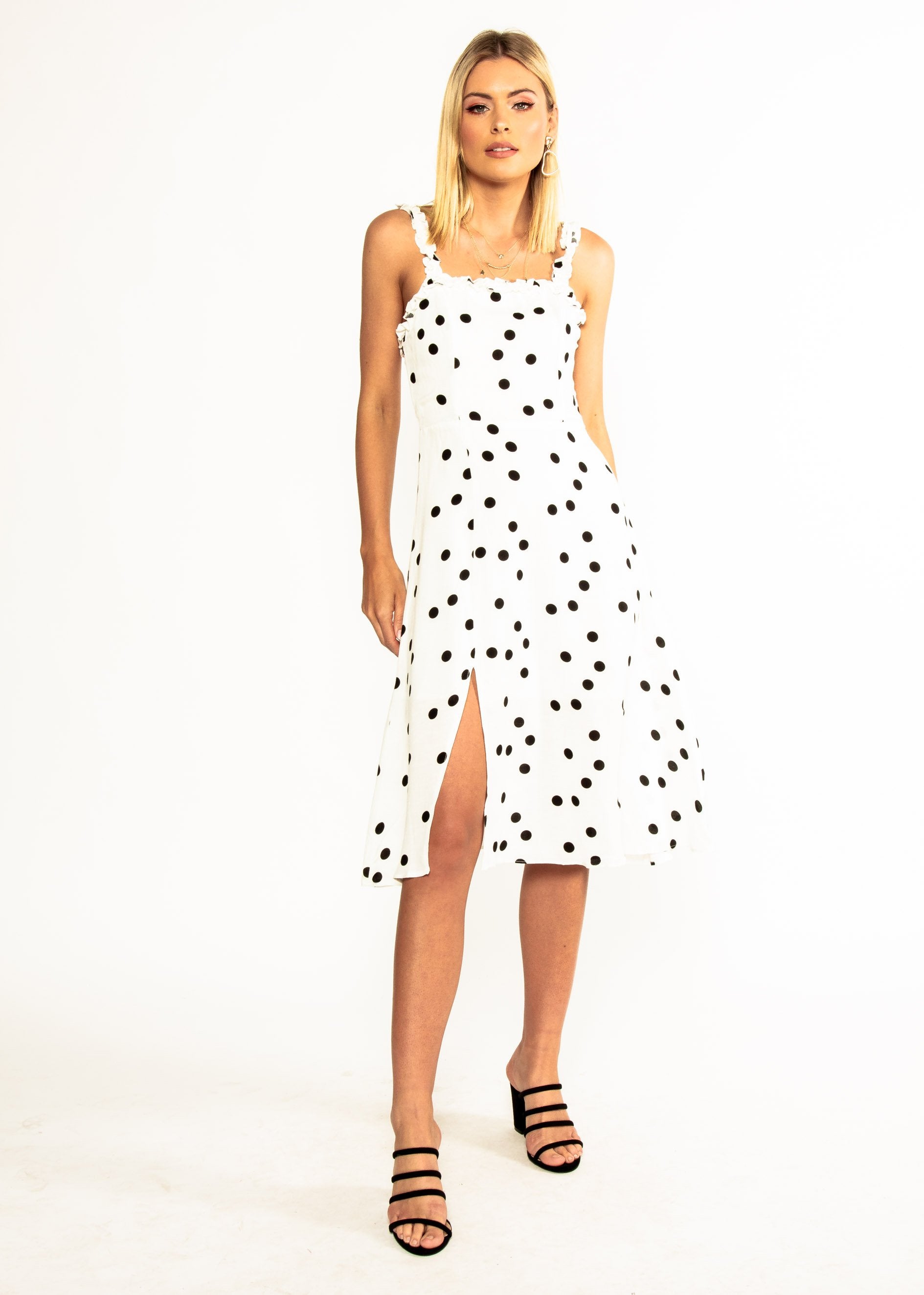Katia Midi Dress - White Polka