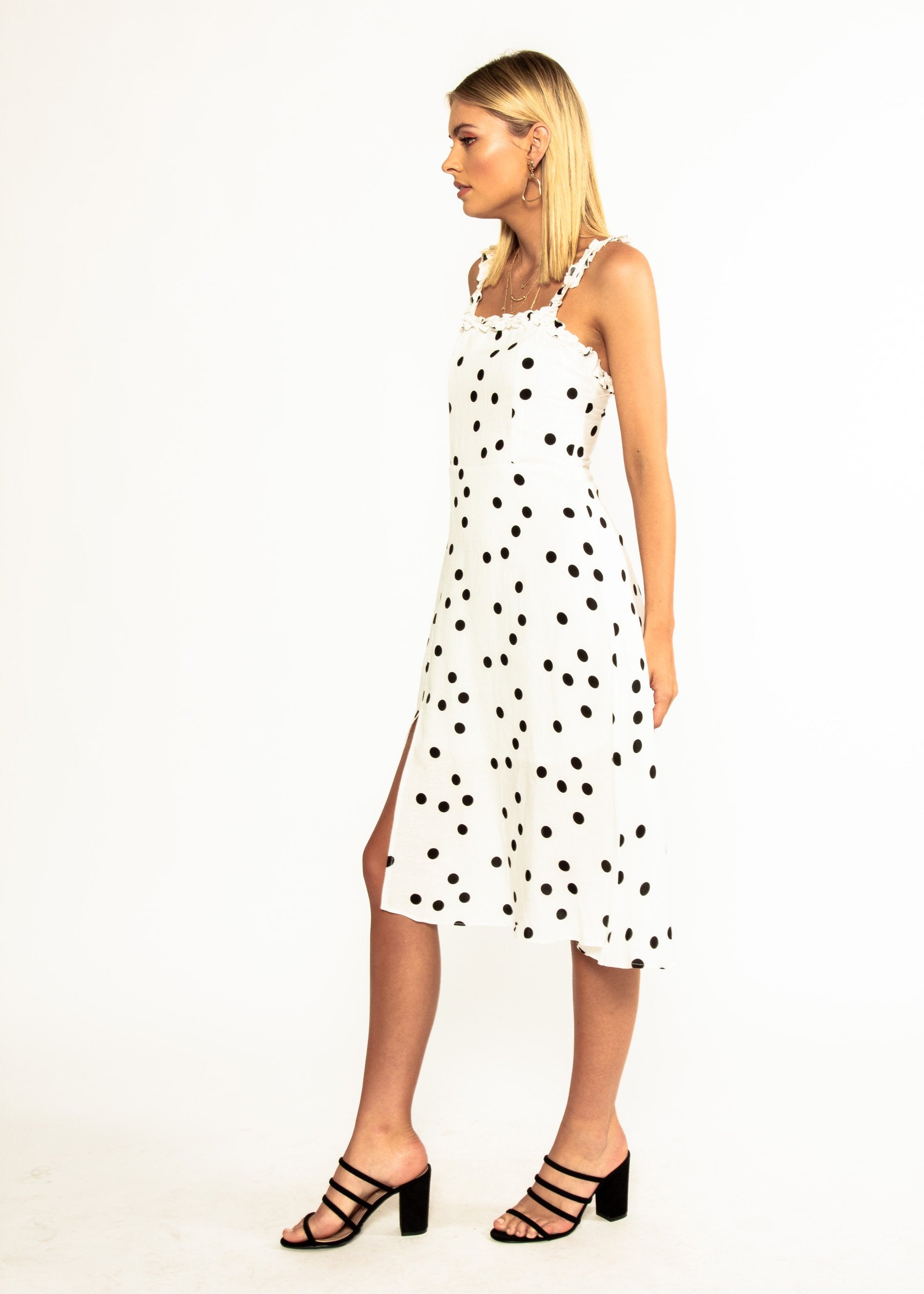 Katia Midi Dress - White Polka